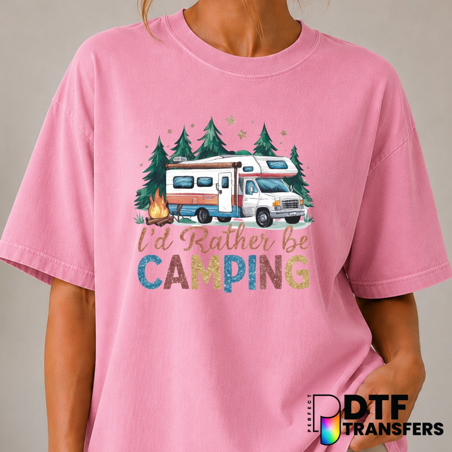 I'D RATHER BE CAMPING RV Camper – Camping DTF Transfer (view 2 of 2) – by Perfect DTF Transfers – Premade DTF Transfers –...