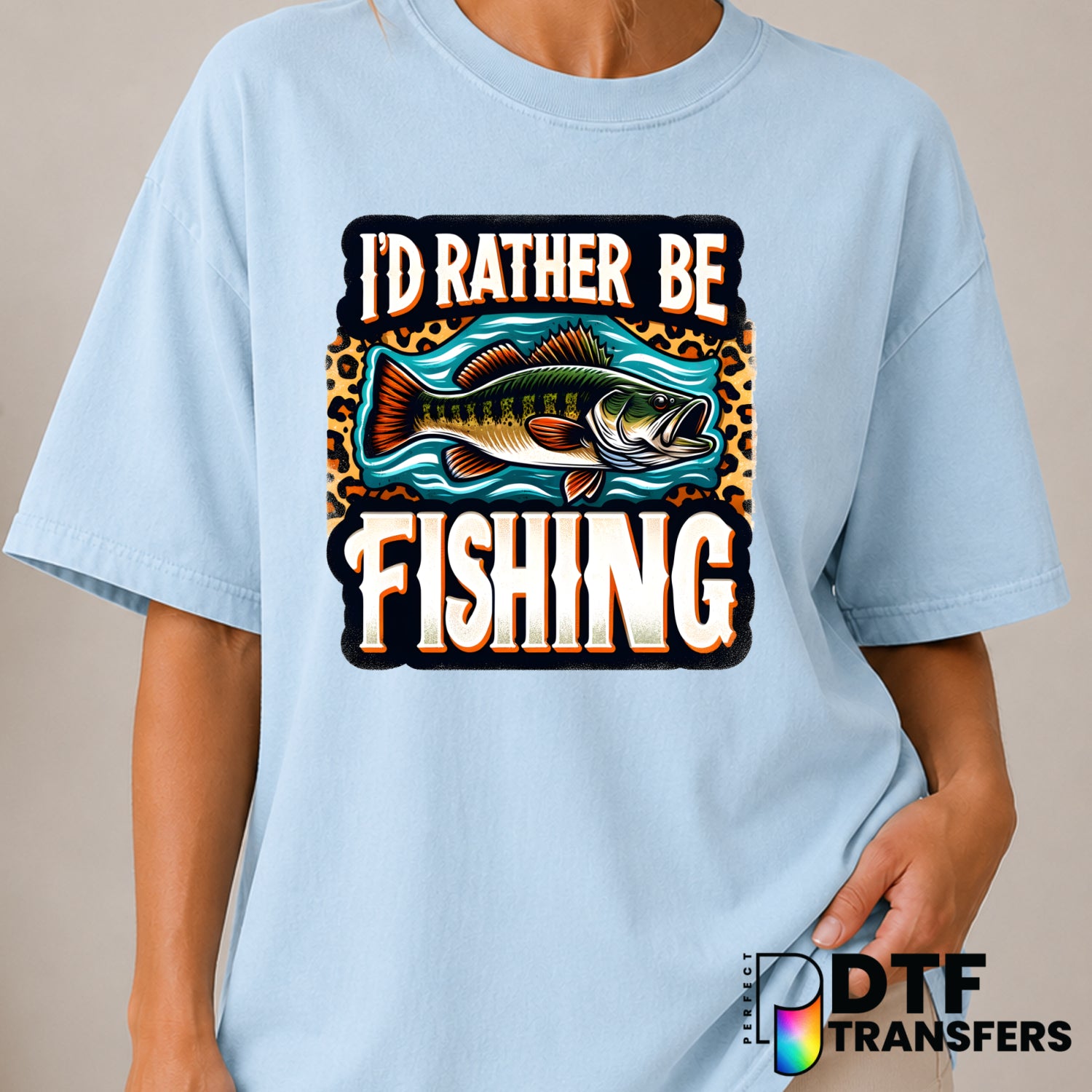 I'd Rather Be Fishing Leopard Print Bass – DTF Transfer (view 1 of 2) – by Perfect DTF Transfers – Premade DTF Transfers –...