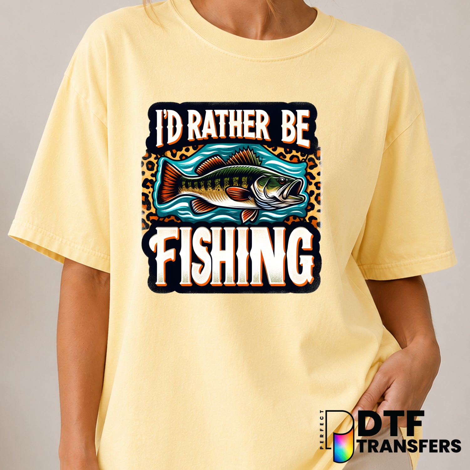 I'd Rather Be Fishing Leopard Print Bass – DTF Transfer (view 2 of 2) – by Perfect DTF Transfers – Premade DTF Transfers –...