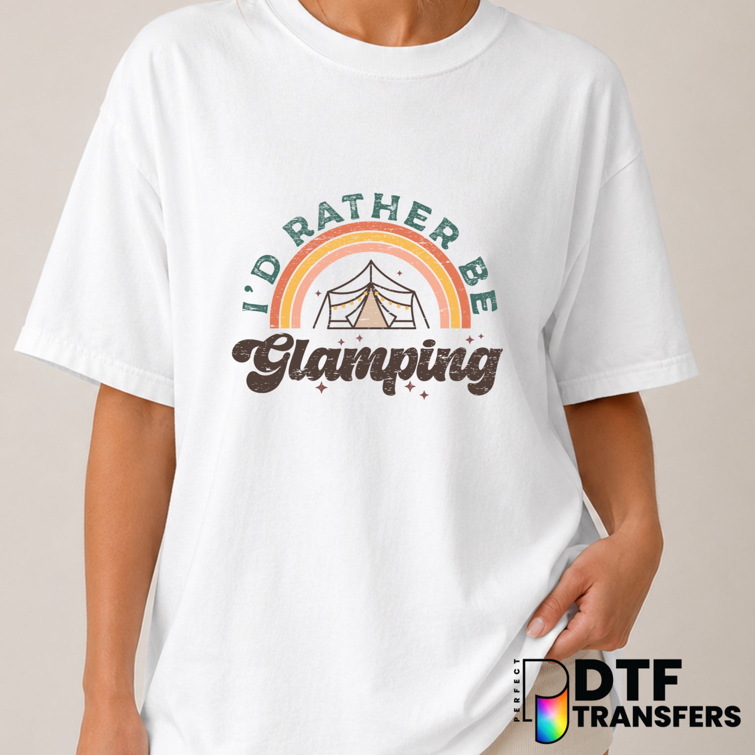 I'd Rather Be Glamping – Camping DTF Transfer (view 1 of 2) – by Perfect DTF Transfers – Premade DTF Transfers – Camping,...