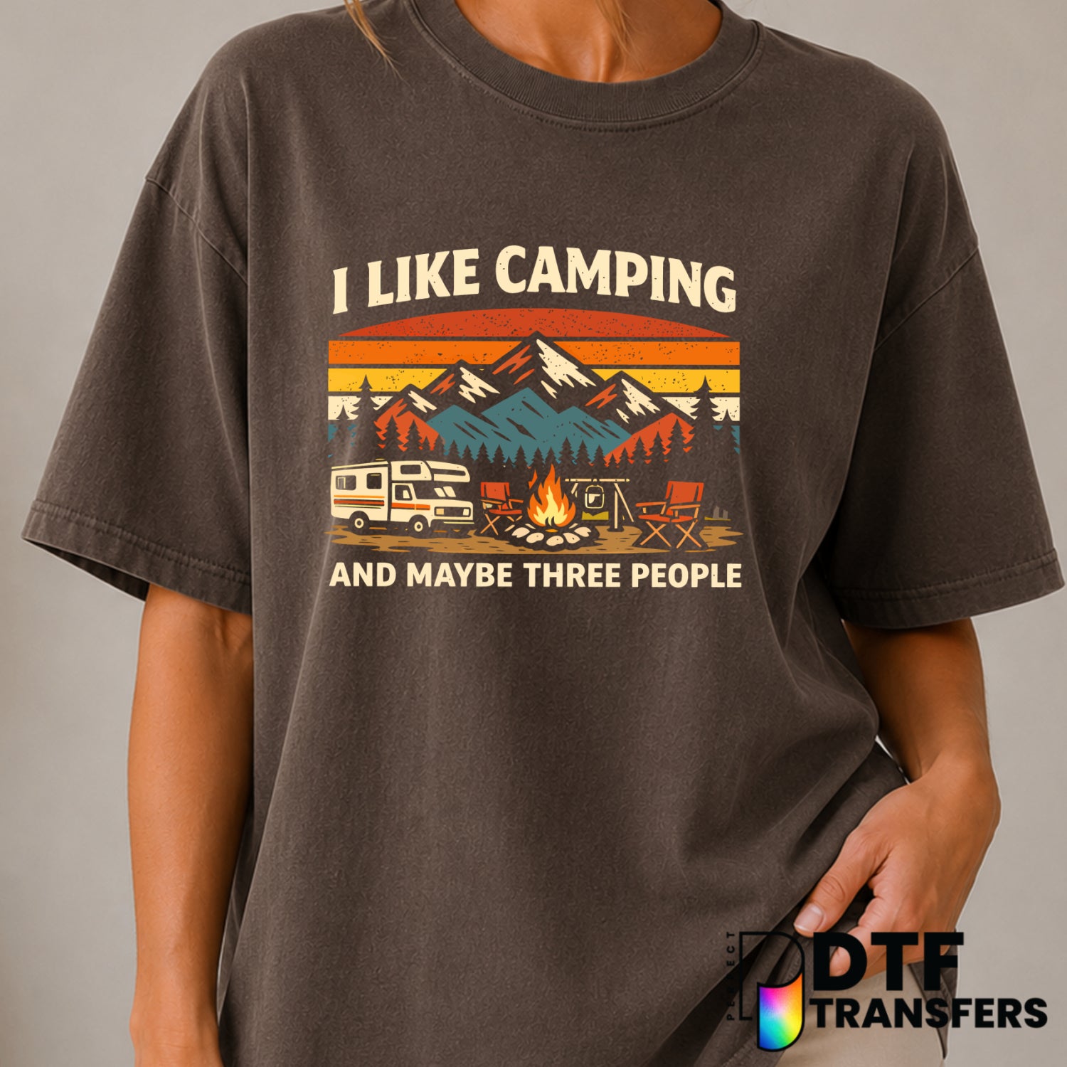 I LIKE CAMPING AND MAYBE THREE PEOPLE – Camping DTF Transfer (view 1 of 2) – by Perfect DTF Transfers – Premade DTF Transf...