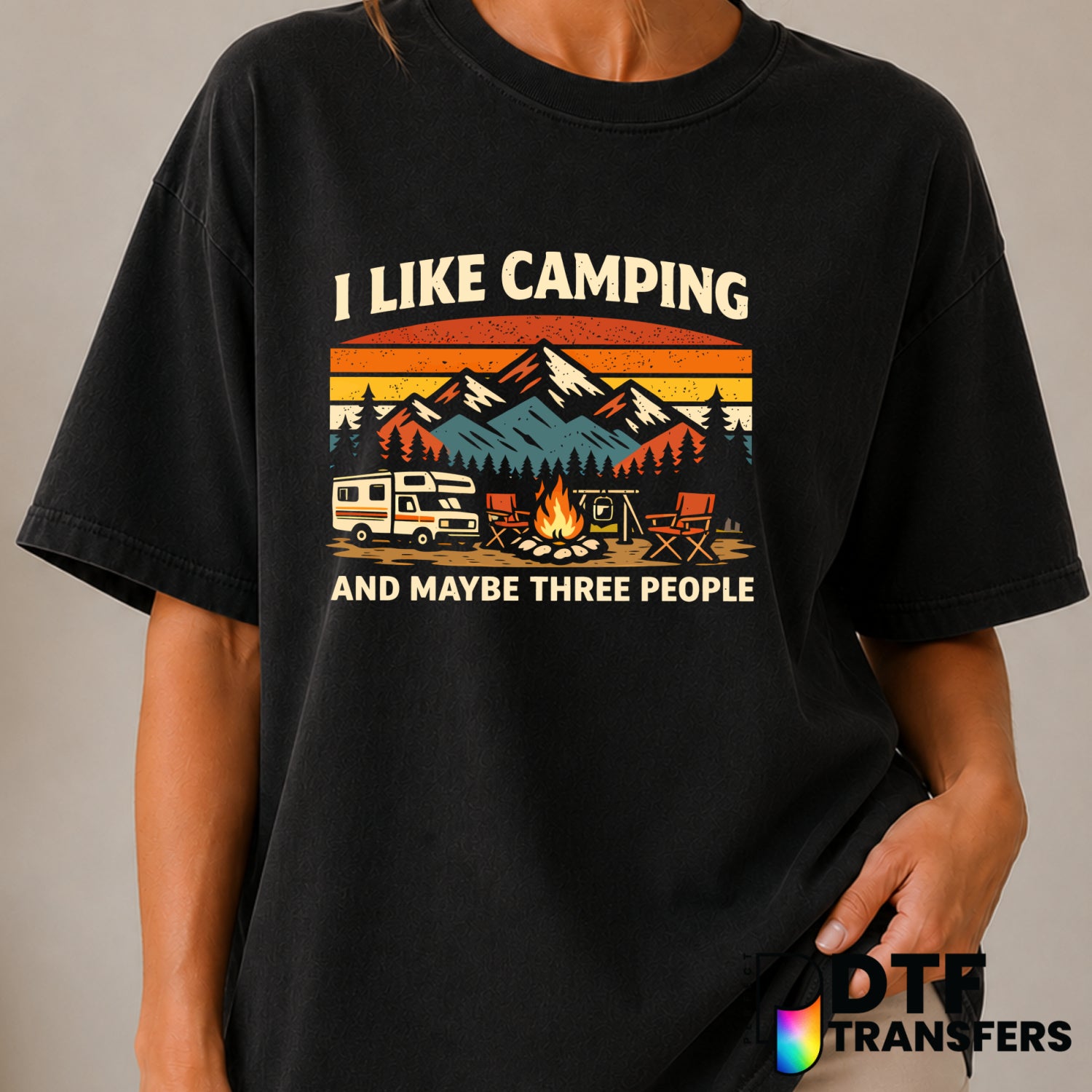 I LIKE CAMPING AND MAYBE THREE PEOPLE – Camping DTF Transfer (view 2 of 2) – by Perfect DTF Transfers – Premade DTF Transf...