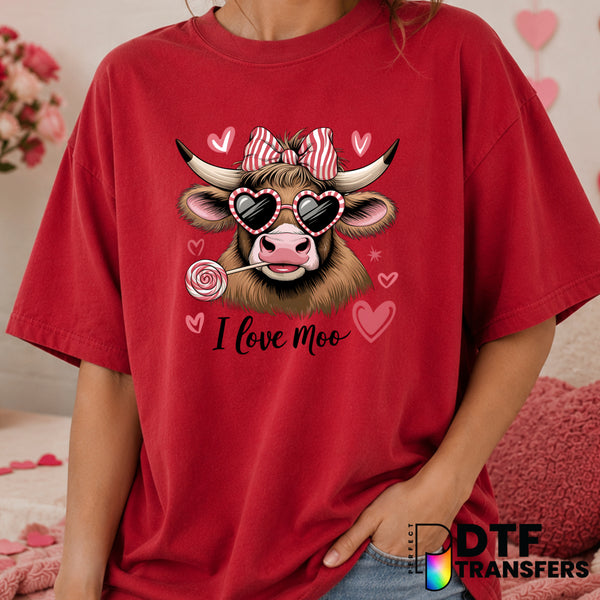 I Love Moo Highland Cow – Valentine's Day DTF Transfer (view 2 of 2) – by Perfect DTF Transfers – Premade DTF Transfers –...