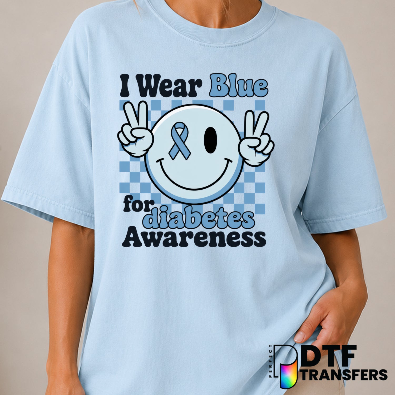 I wear Blue for Diabetes Awareness – Diabetes Awareness DTF Transfer (view 1 of 2) – by Perfect DTF Transfers – Premade DT...