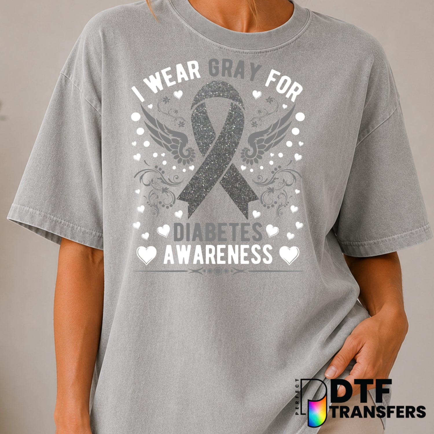 I Wear Gray For Diabetes Awareness – Diabetes Awareness DTF Transfer (view 1 of 2) – by Perfect DTF Transfers – Premade DT...