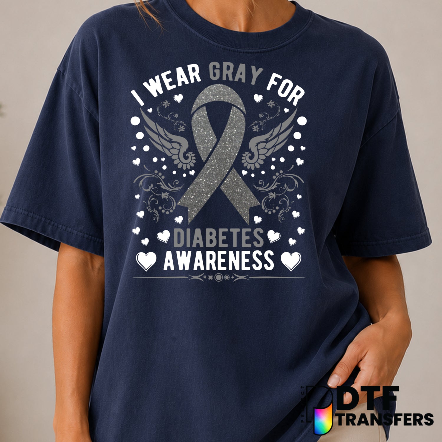 I Wear Gray For Diabetes Awareness – Diabetes Awareness DTF Transfer (view 2 of 2) – by Perfect DTF Transfers – Premade DT...
