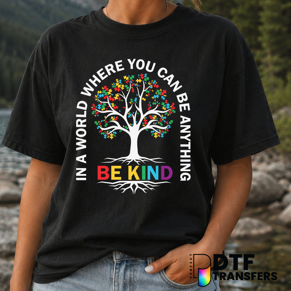 In A World Where You Can Be Anything Be Kind – Anti-Bullying DTF Transfer (view 1 of 2) – by Perfect DTF Transfers – Prema...