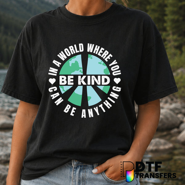 In a World Where You Can Be Anything Be Kind – Anti-Bullying DTF Transfer (view 1 of 2) – by Perfect DTF Transfers – Prema...