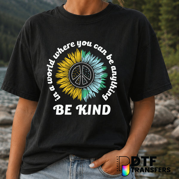 In A World Where You Can Be Anything Be Kind – Anti-Bullying DTF Transfer (view 2 of 2) – by Perfect DTF Transfers – Prema...
