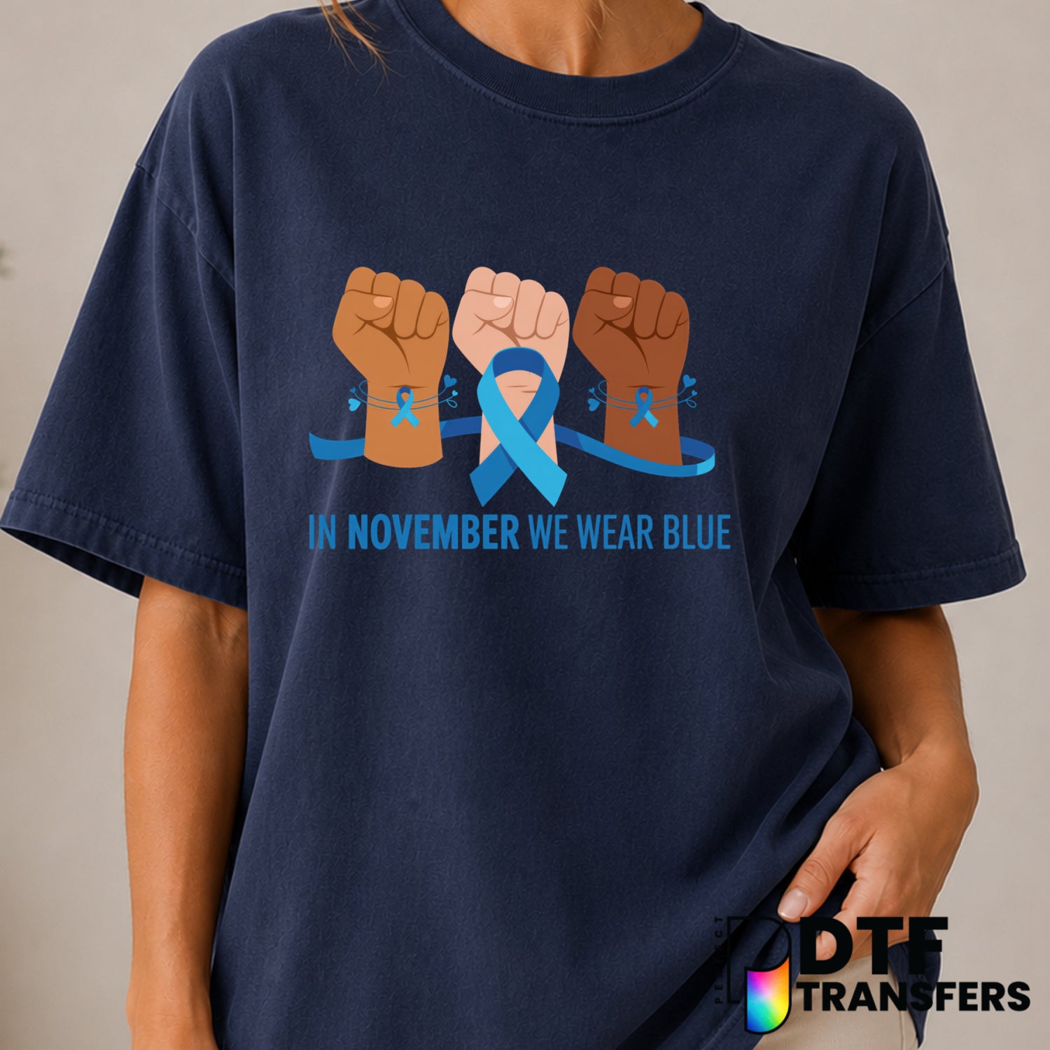 In November We Wear Blue – Diabetes Awareness DTF Transfer (view 1 of 2) – by Perfect DTF Transfers – Premade DTF Transfer...