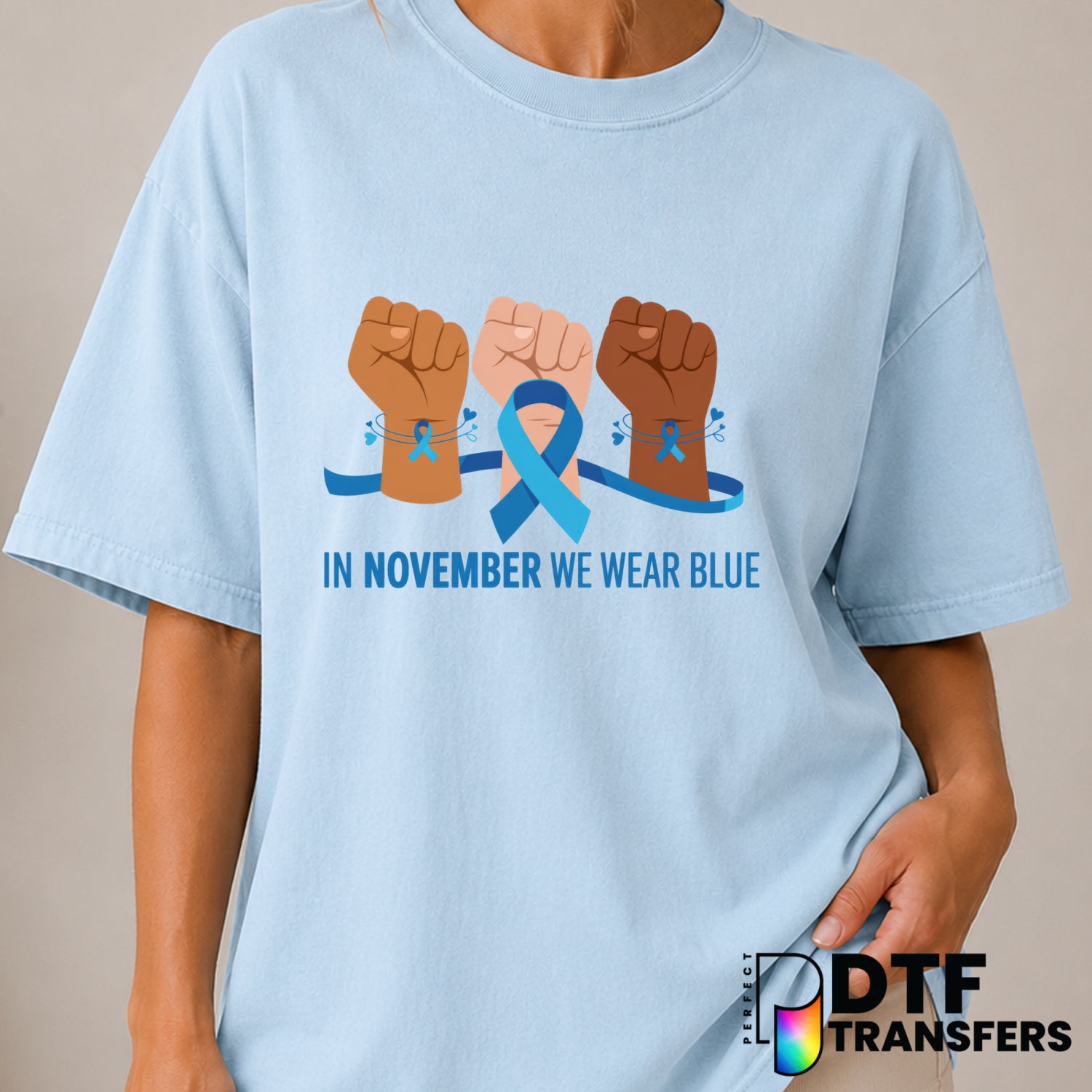 In November We Wear Blue – Diabetes Awareness DTF Transfer (view 2 of 2) – by Perfect DTF Transfers – Premade DTF Transfer...