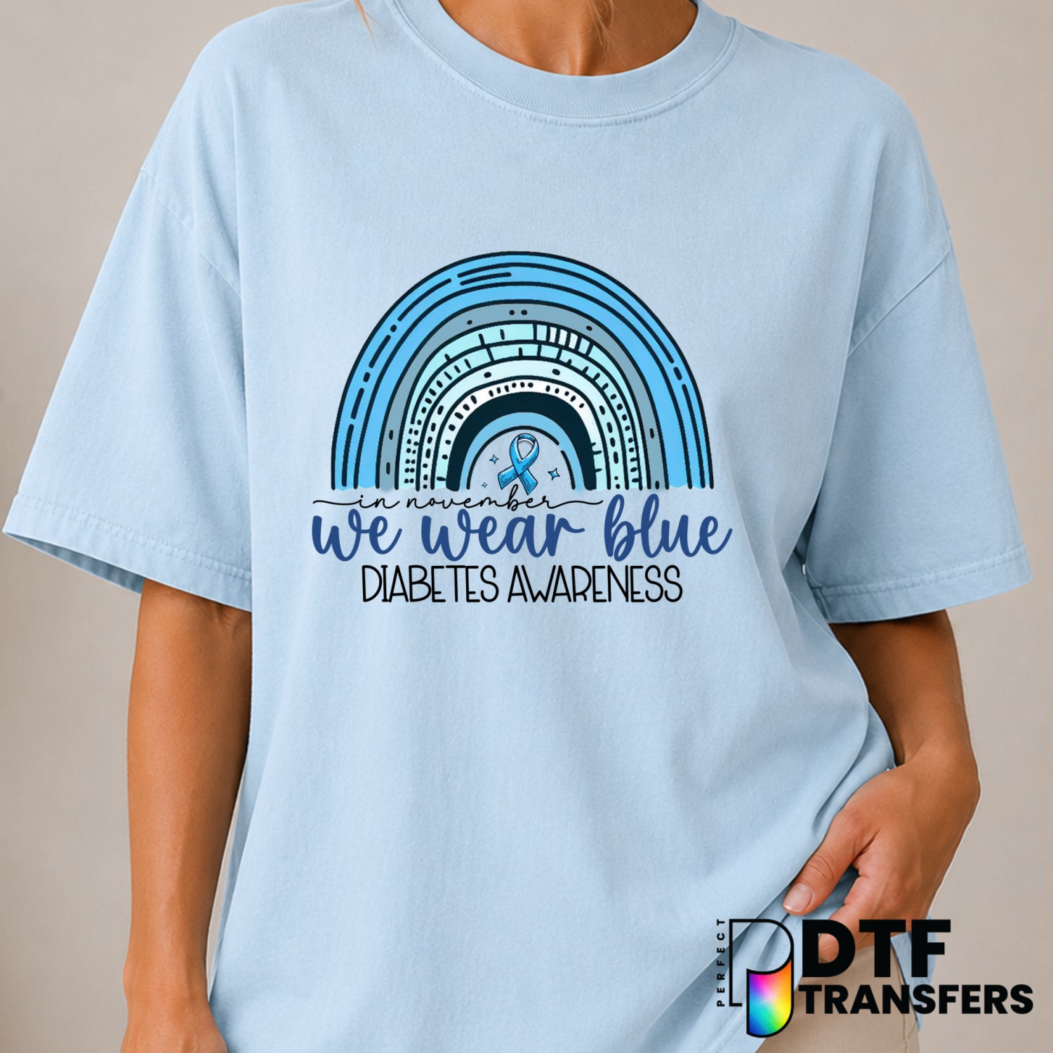 In November we Wear Blue – Diabetes Awareness DTF Transfer (view 2 of 2) – by Perfect DTF Transfers – Premade DTF Transfer...