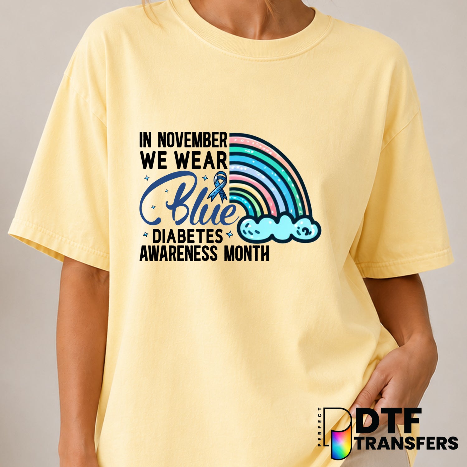In November We Wear Blue – Diabetes Awareness DTF Transfer (view 2 of 2) – by Perfect DTF Transfers – Premade DTF Transfer...