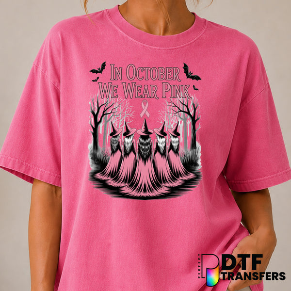 In October We Wear Pink Halloween Breast Cancer Awareness DTF Transfer (view 1 of 2) – by Perfect DTF Transfers – Premade...