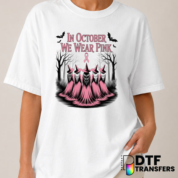 In October We Wear Pink Halloween Breast Cancer Awareness DTF Transfer (view 2 of 2) – by Perfect DTF Transfers – Premade...