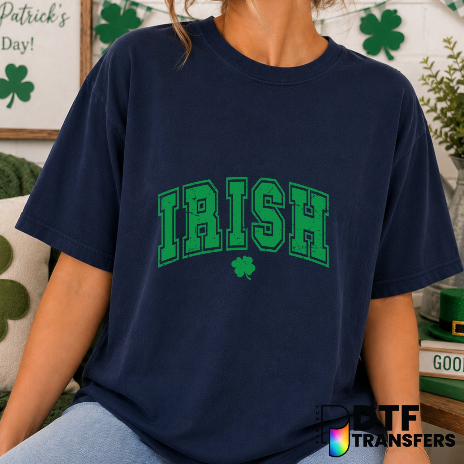 Irish Varsity Grunge Clover St. Patrick's Day DTF Transfer (view 2 of 2) – by Perfect DTF Transfers – Premade DTF Transfer...