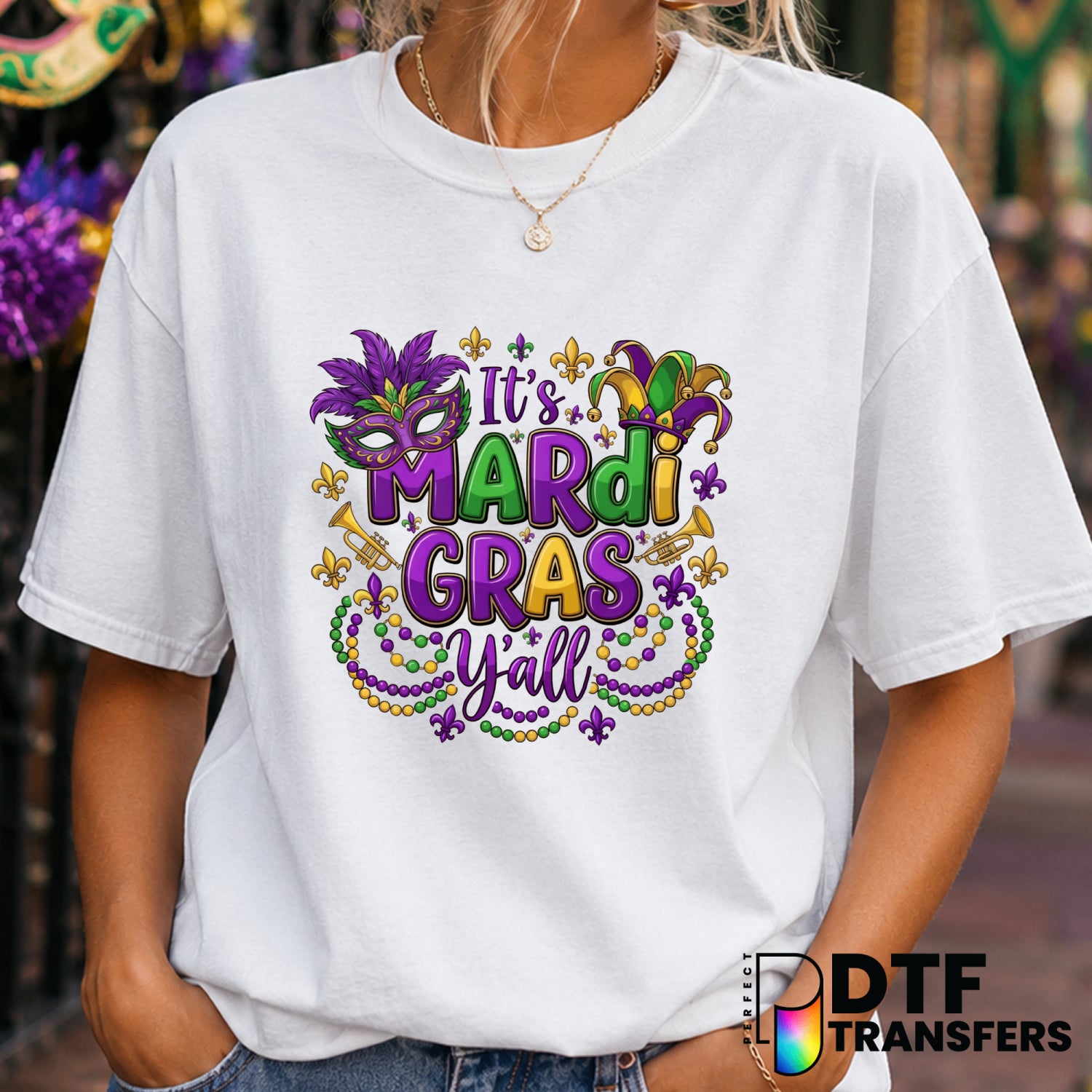 It's Mardi Gras Y'all – Mardi Gras DTF Transfer (view 2 of 2) – by Perfect DTF Transfers – Premade DTF Transfers – Mardi G...