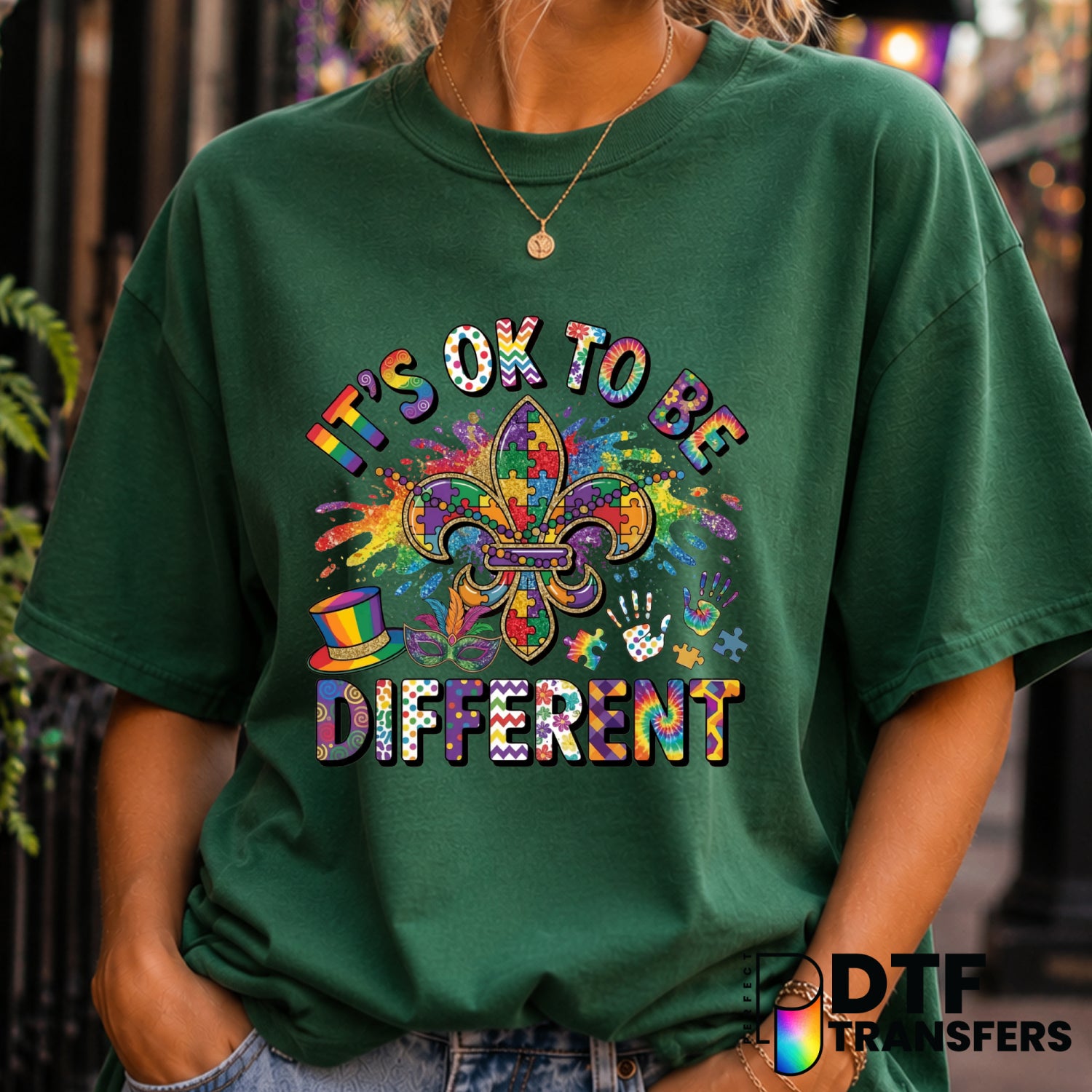 It's Okay To Be Different Mardi Gras Autism Awareness – DTF Transfer (view 2 of 2) – by Perfect DTF Transfers – Premade DT...