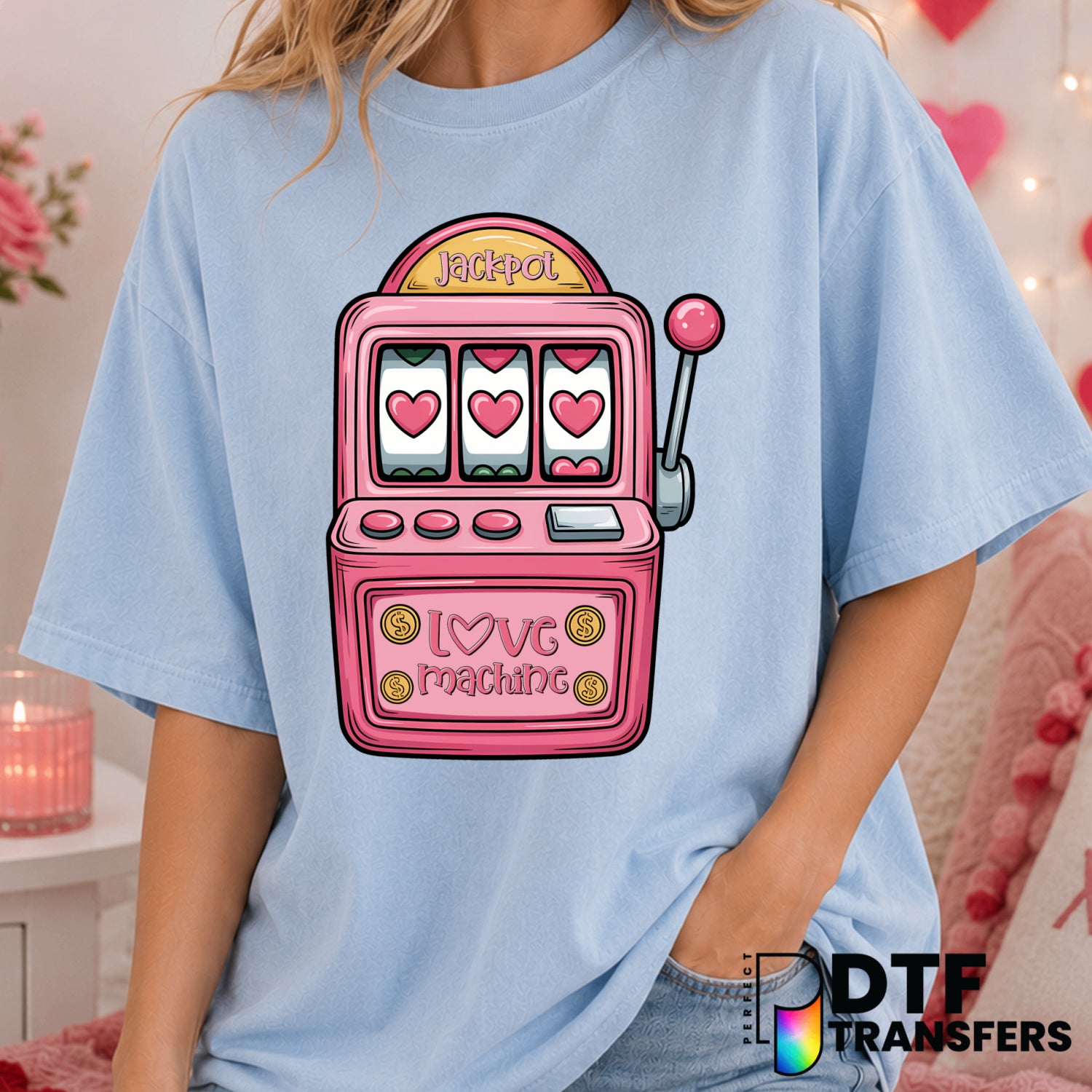 JACKPOT Love Machine – Valentine's Day DTF Transfer (view 1 of 2) – by Perfect DTF Transfers – Premade DTF Transfers – Val...