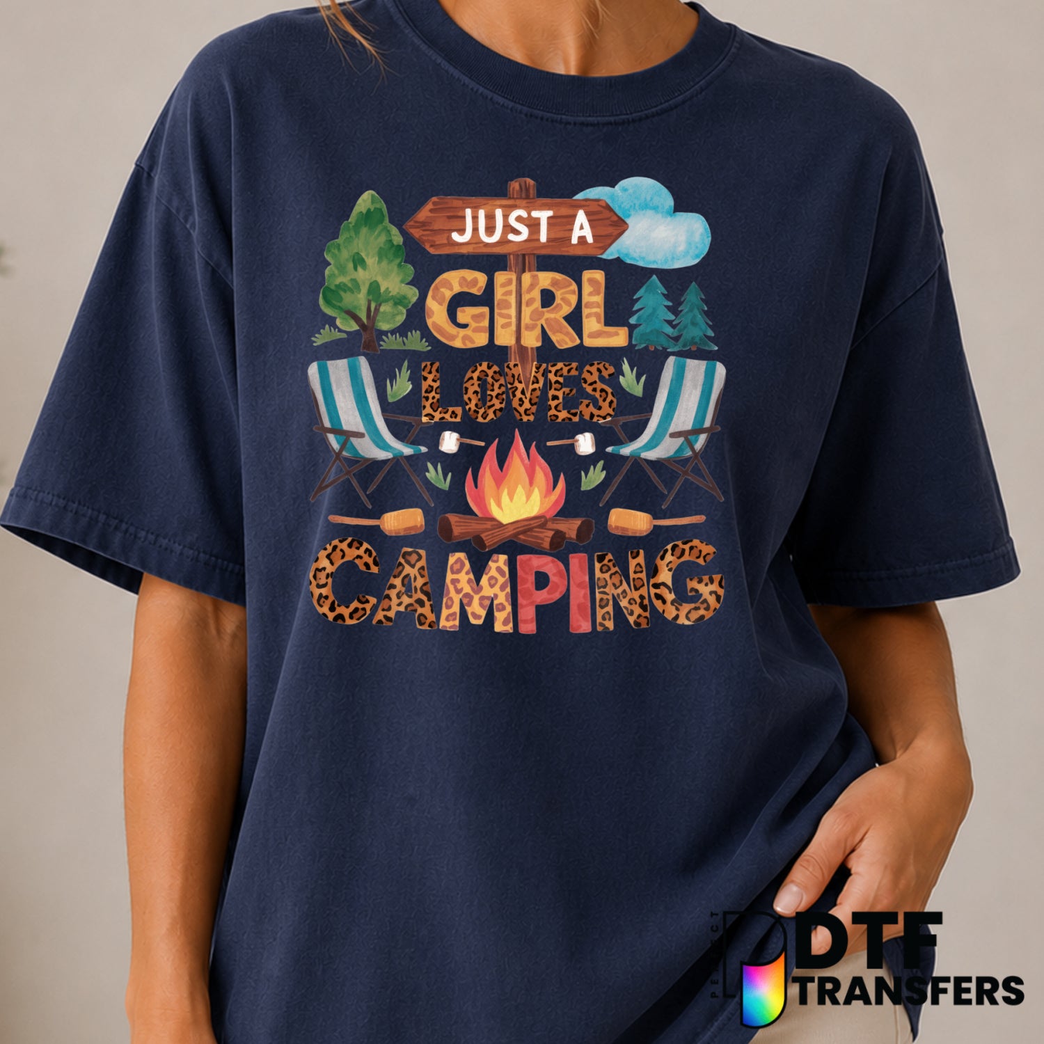 Just A Girl Who Loves Camping – Camping DTF Transfer (view 1 of 2) – by Perfect DTF Transfers – Premade DTF Transfers – Ca...
