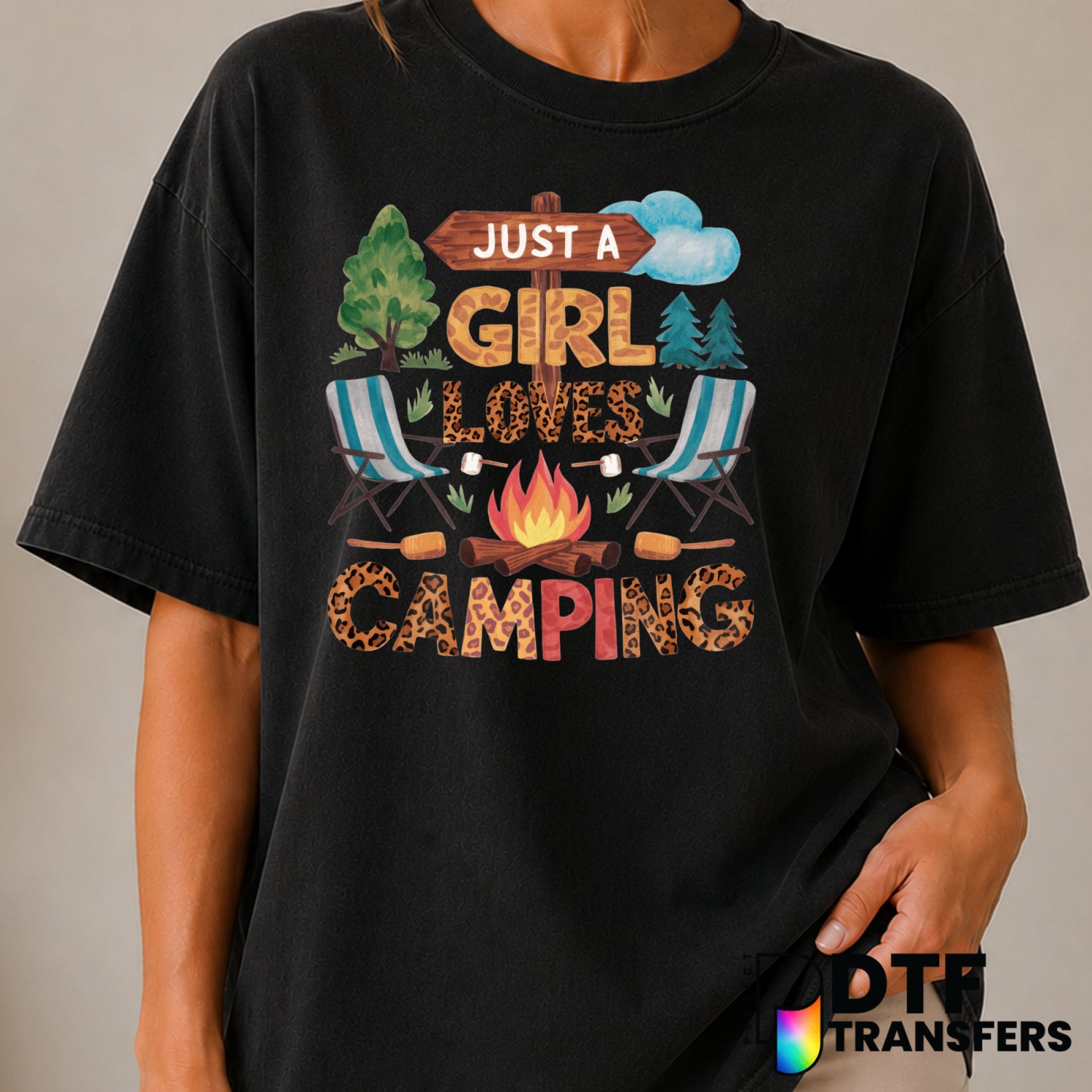 Just A Girl Who Loves Camping – Camping DTF Transfer (view 2 of 2) – by Perfect DTF Transfers – Premade DTF Transfers – Ca...