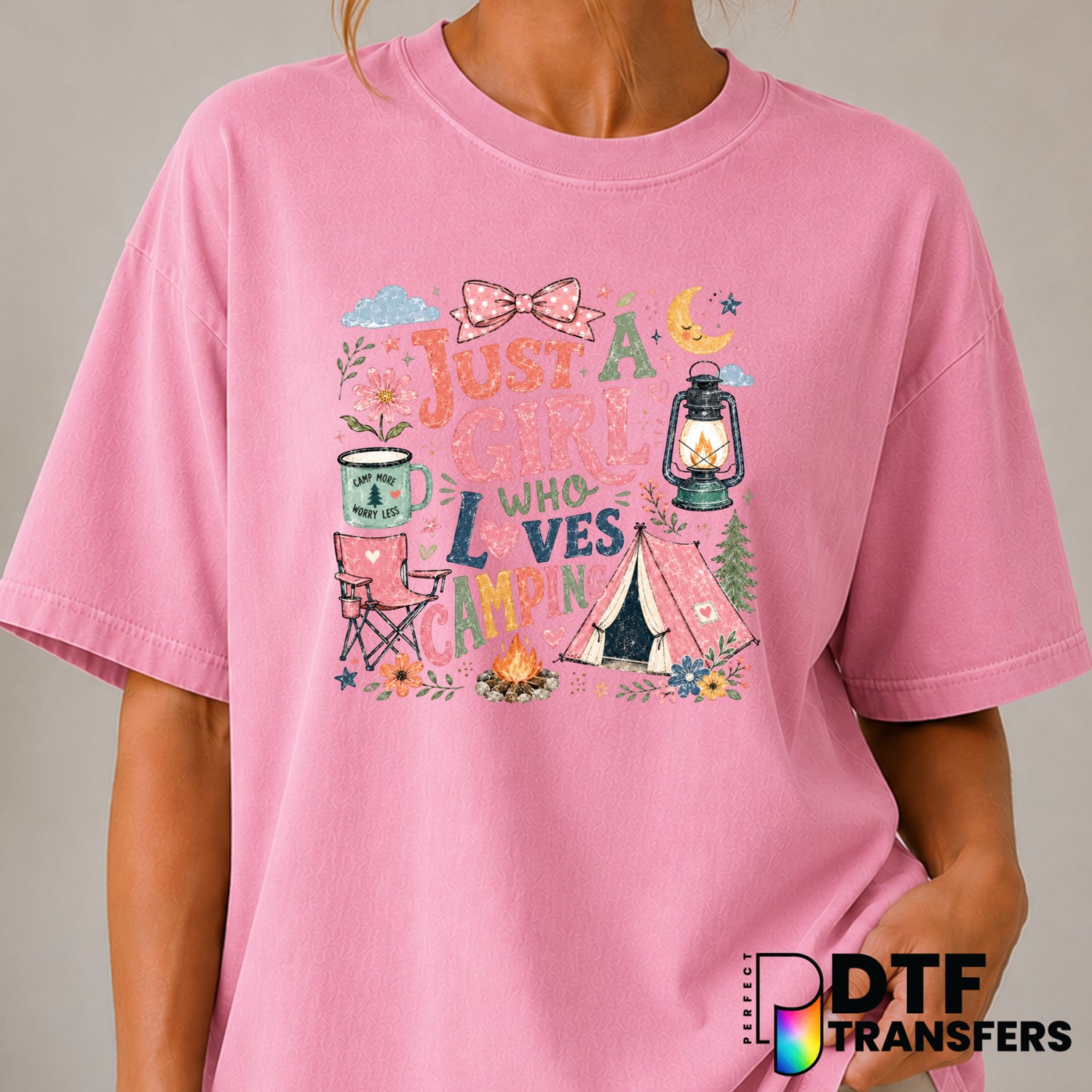 Just A Girl Who Loves Camping – Camping DTF Transfer (view 2 of 2) – by Perfect DTF Transfers – Premade DTF Transfers – Ca...