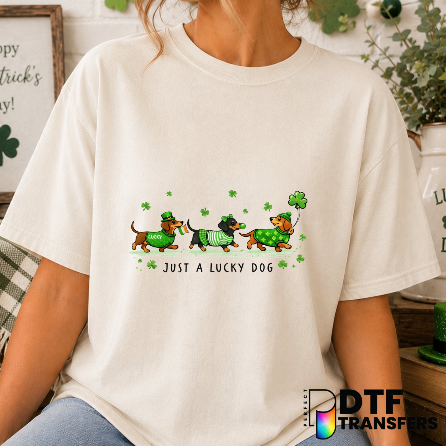 Just A Lucky Dog – St. Patrick's Day DTF Transfer (view 1 of 2) – by Perfect DTF Transfers – Premade DTF Transfers – St. P...