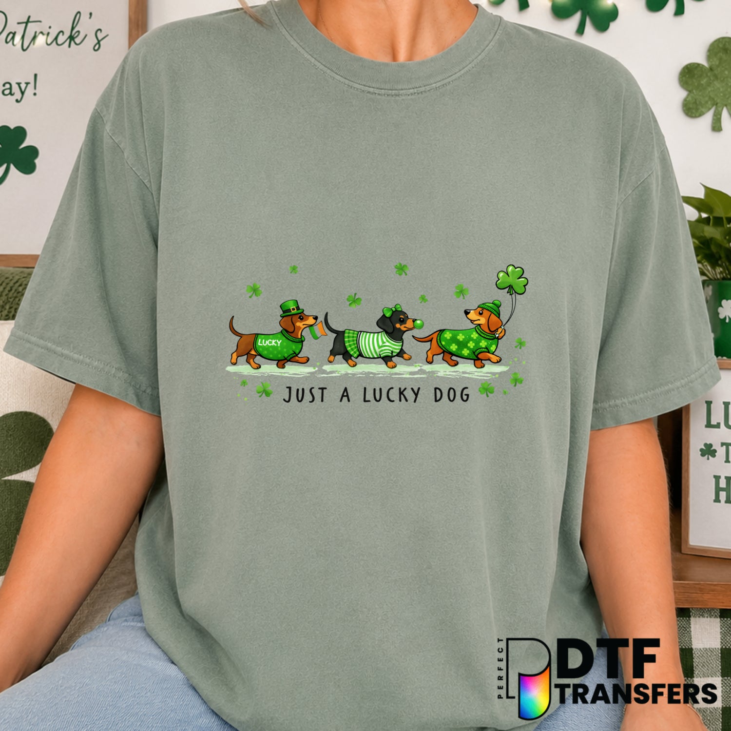 Just A Lucky Dog – St. Patrick's Day DTF Transfer (view 2 of 2) – by Perfect DTF Transfers – Premade DTF Transfers – St. P...