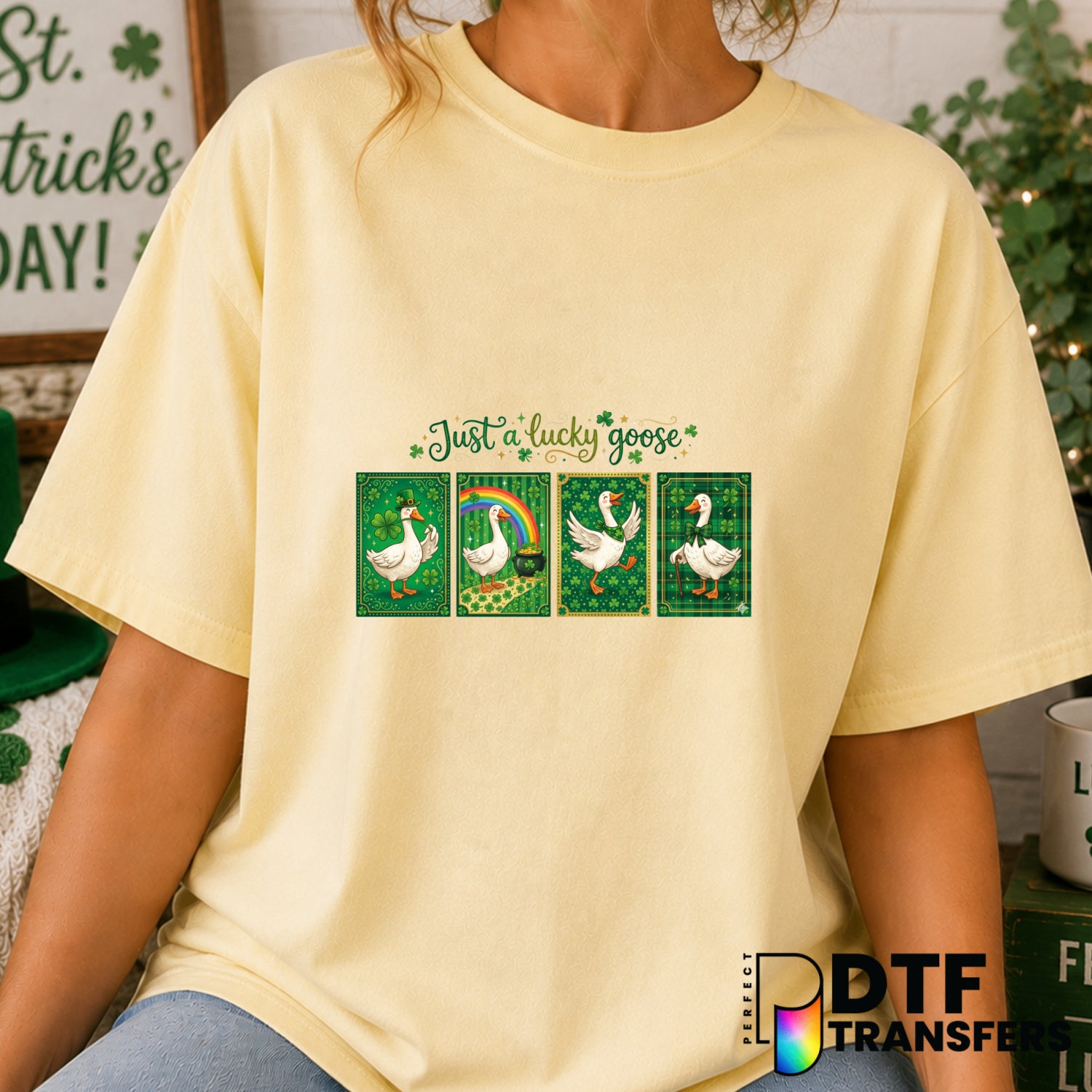 Just a Lucky Goose – St. Patrick's Day DTF Transfer (view 1 of 2) – by Perfect DTF Transfers – Premade DTF Transfers – St....