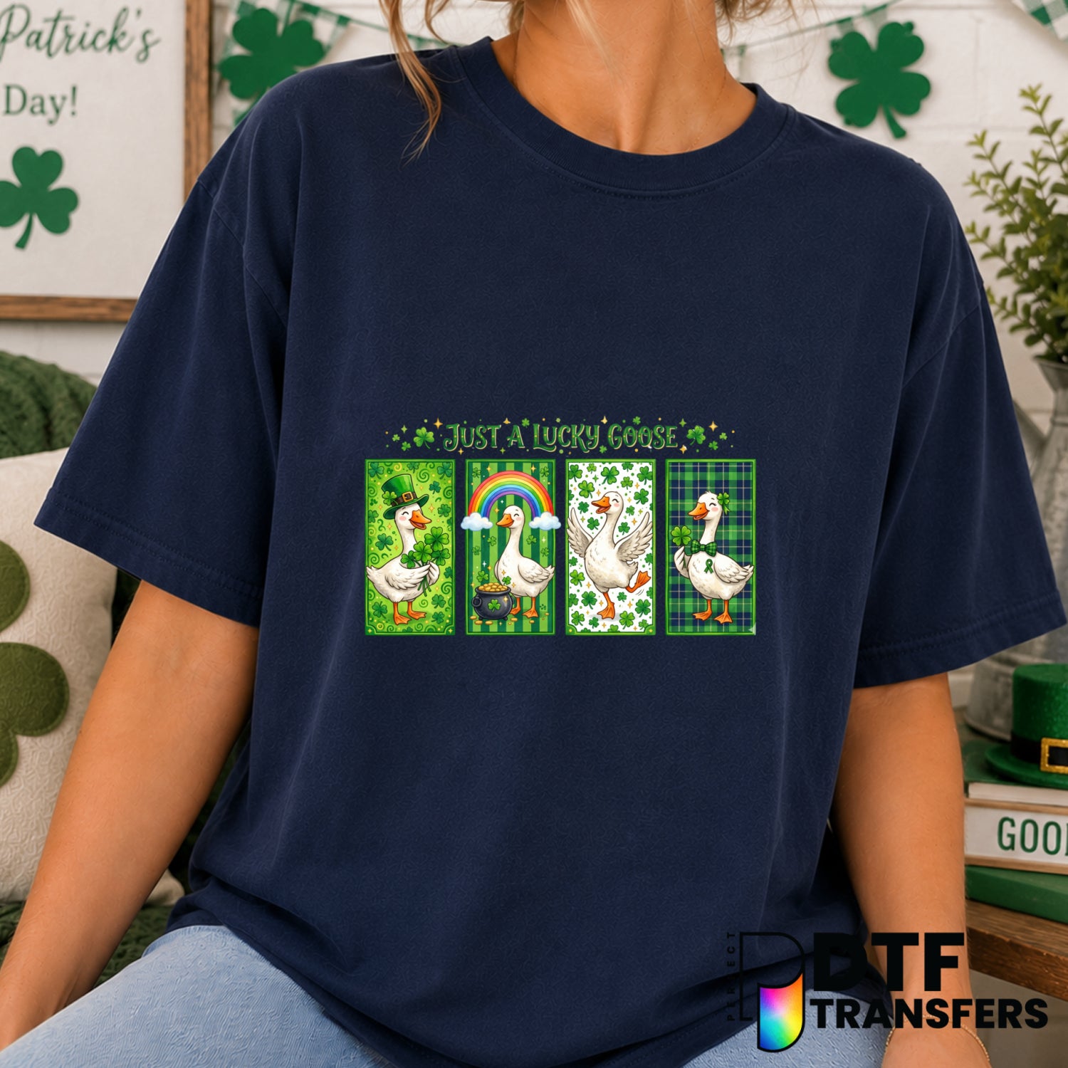 Just A Lucky Goose – St. Patrick's Day DTF Transfer (view 1 of 2) – by Perfect DTF Transfers – Premade DTF Transfers – St....