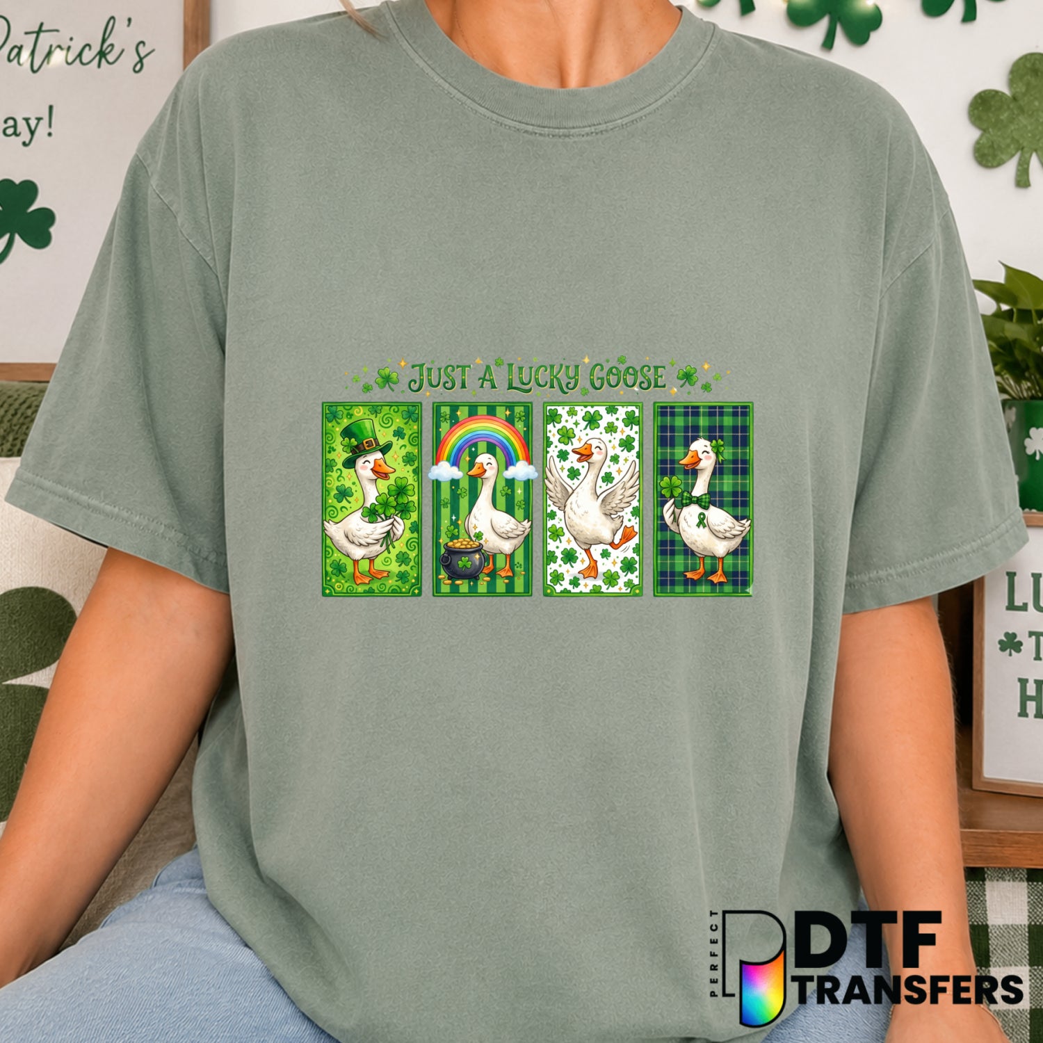 Just A Lucky Goose – St. Patrick's Day DTF Transfer (view 2 of 2) – by Perfect DTF Transfers – Premade DTF Transfers – St....