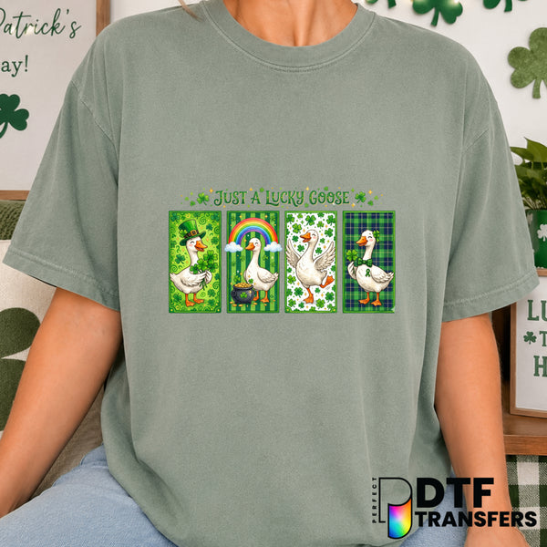Just A Lucky Goose – St. Patrick's Day DTF Transfer (view 2 of 2) – by Perfect DTF Transfers – Premade DTF Transfers – St....
