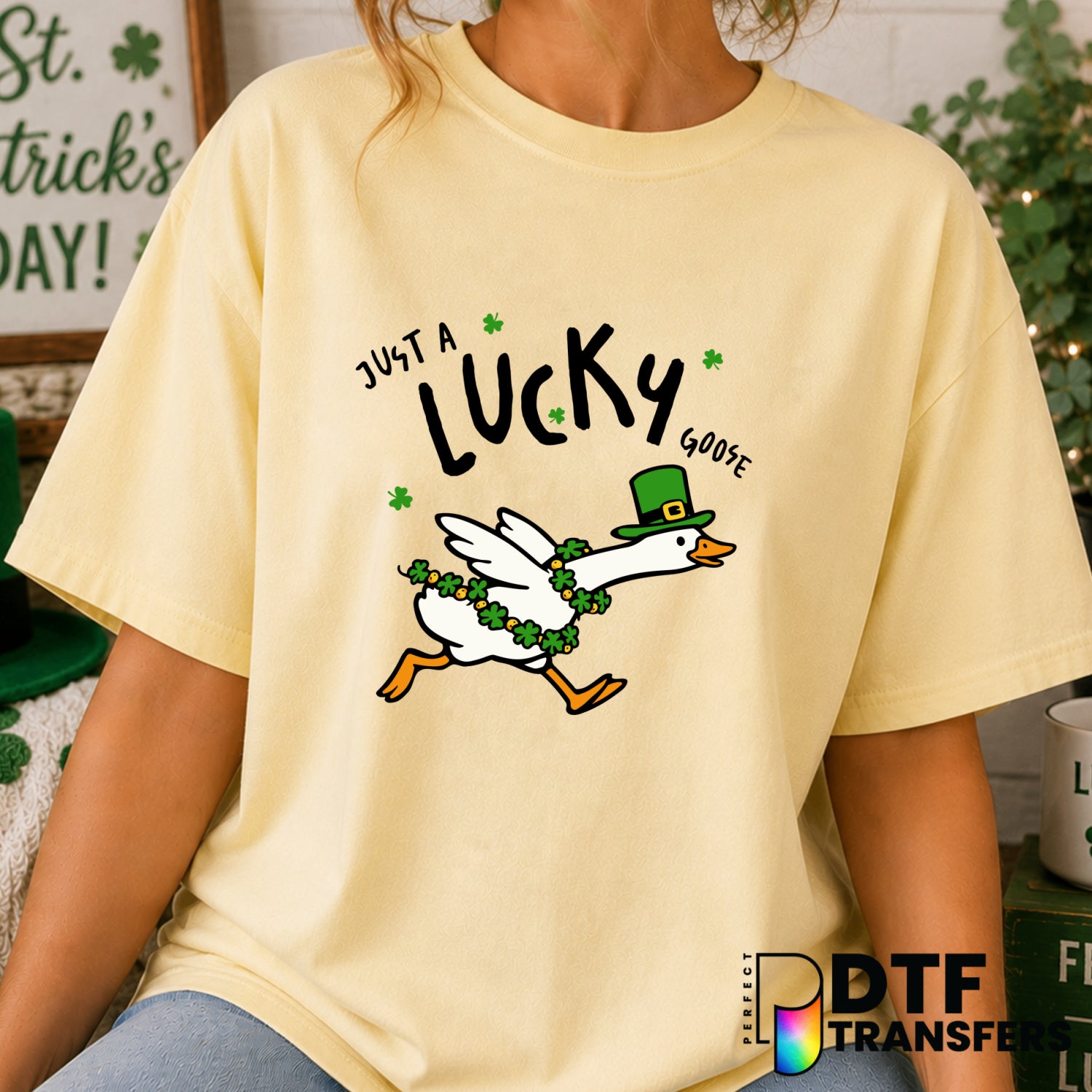 Just a lucky goose St Patrick's Day – DTF Transfer (view 2 of 2) – by Perfect DTF Transfers – Premade DTF Transfers – St....