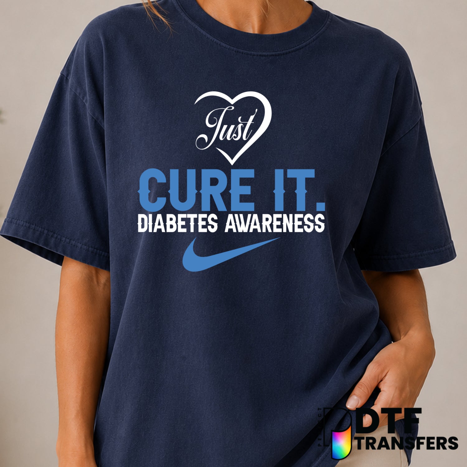 Just Cure It – Diabetes Awareness DTF Transfer (view 1 of 2) – by Perfect DTF Transfers – Premade DTF Transfers – Diabetes...