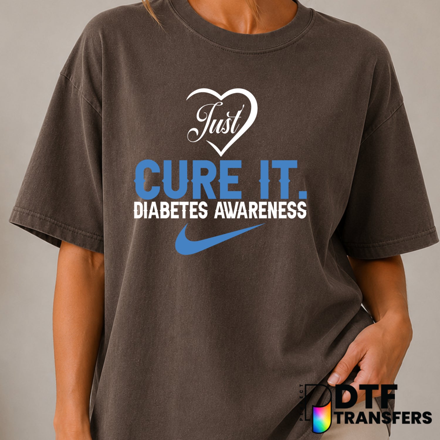Just Cure It – Diabetes Awareness DTF Transfer (view 2 of 2) – by Perfect DTF Transfers – Premade DTF Transfers – Diabetes...