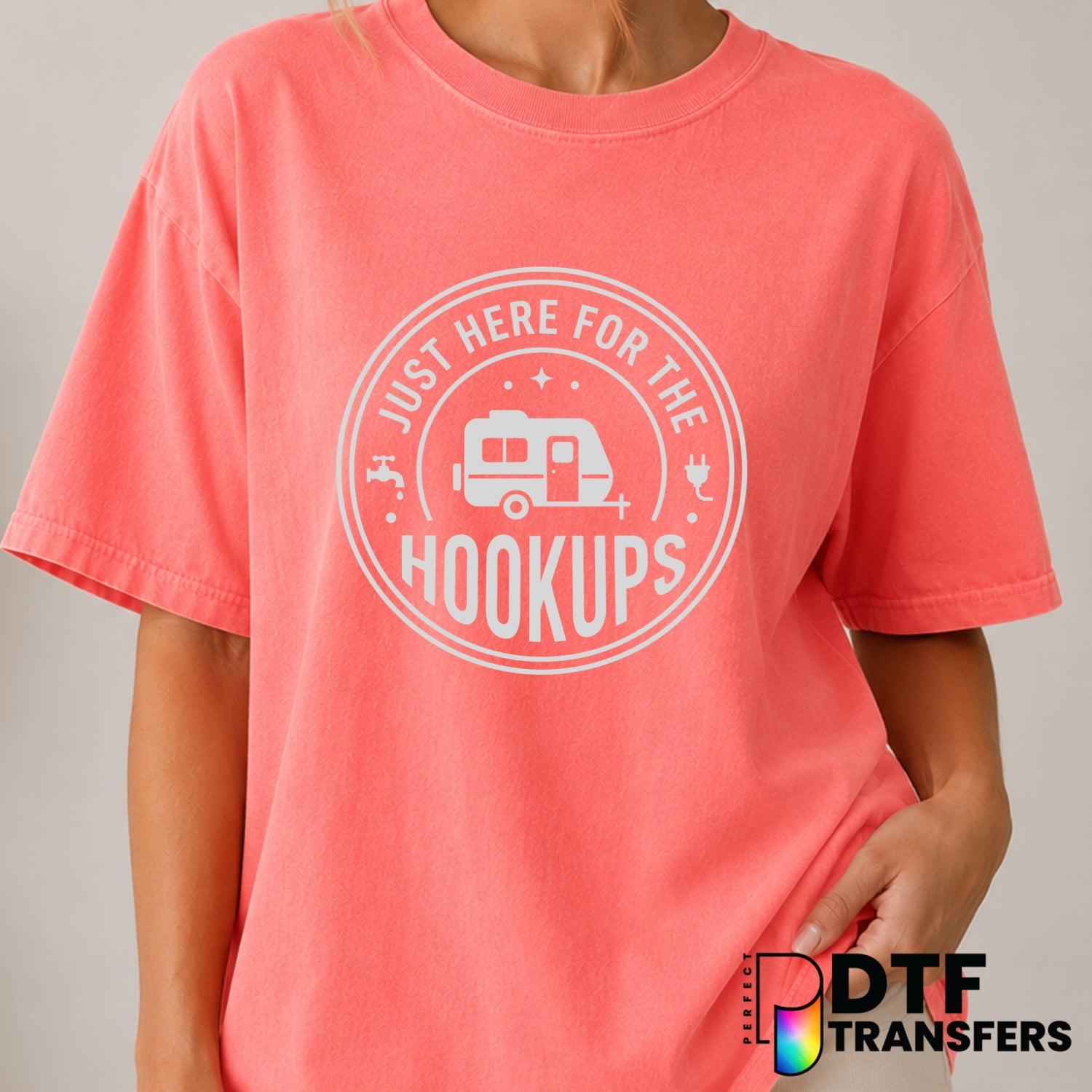 Just Here For The Hookups – Camping DTF Transfer (view 1 of 2) – by Perfect DTF Transfers – Premade DTF Transfers – Campin...
