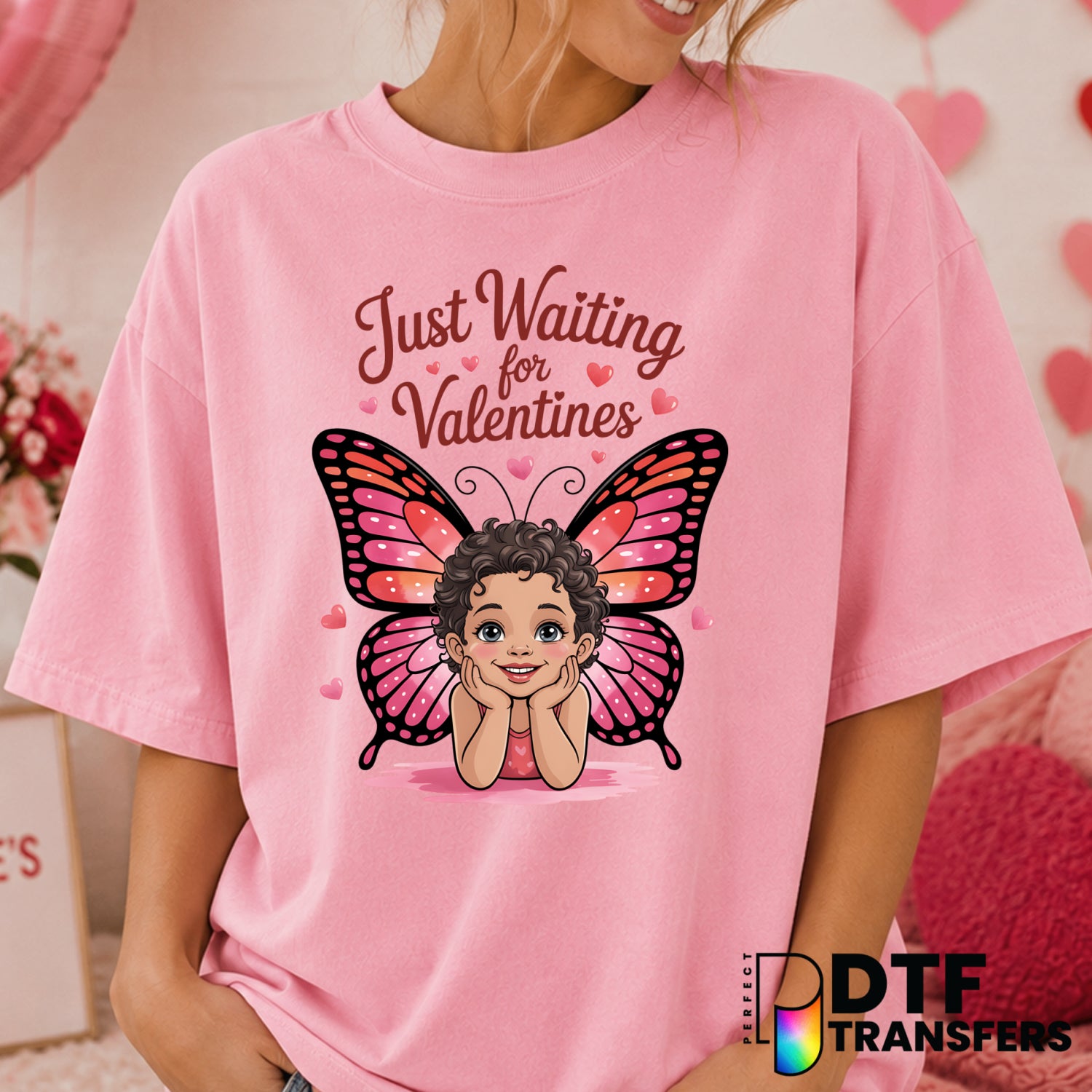 Just Waiting For Valentine's Day – Valentine's Day DTF Transfer (view 2 of 2) – by Perfect DTF Transfers – Premade DTF Tra...