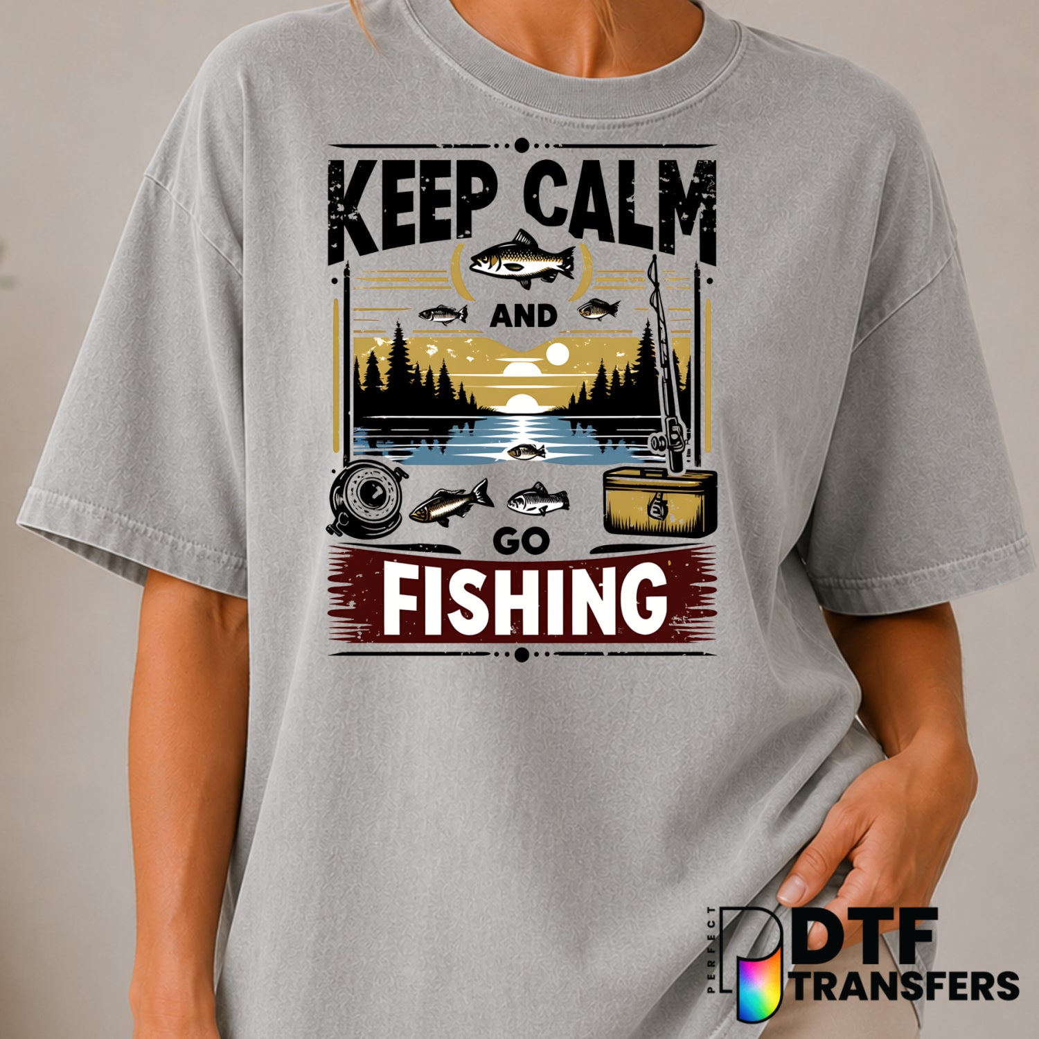 KEEP CALM AND GO FISHING – DTF Transfer (view 1 of 2) – by Perfect DTF Transfers – Premade DTF Transfers – Fishing, Outdoor