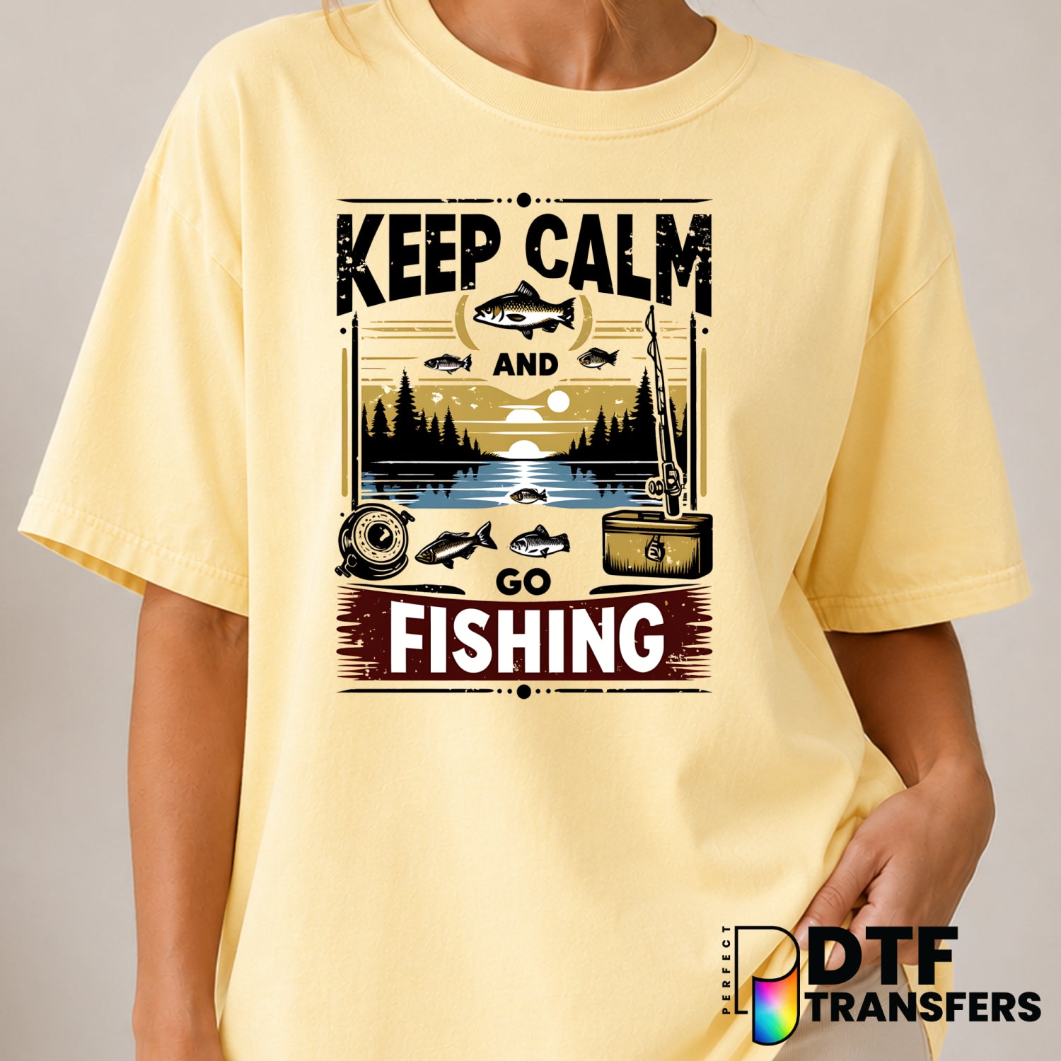 KEEP CALM AND GO FISHING – DTF Transfer (view 2 of 2) – by Perfect DTF Transfers – Premade DTF Transfers – Fishing, Outdoor