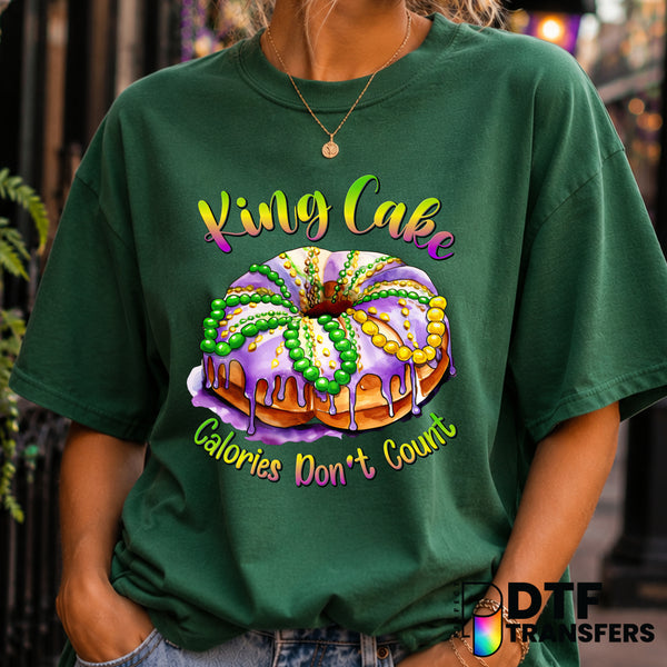King Cake Calories Don't Count – Mardi Gras DTF Transfer (view 1 of 2) – by Perfect DTF Transfers – Premade DTF Transfers...