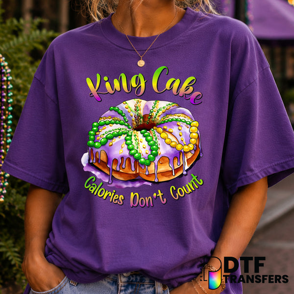 King Cake Calories Don't Count – Mardi Gras DTF Transfer (view 2 of 2) – by Perfect DTF Transfers – Premade DTF Transfers...
