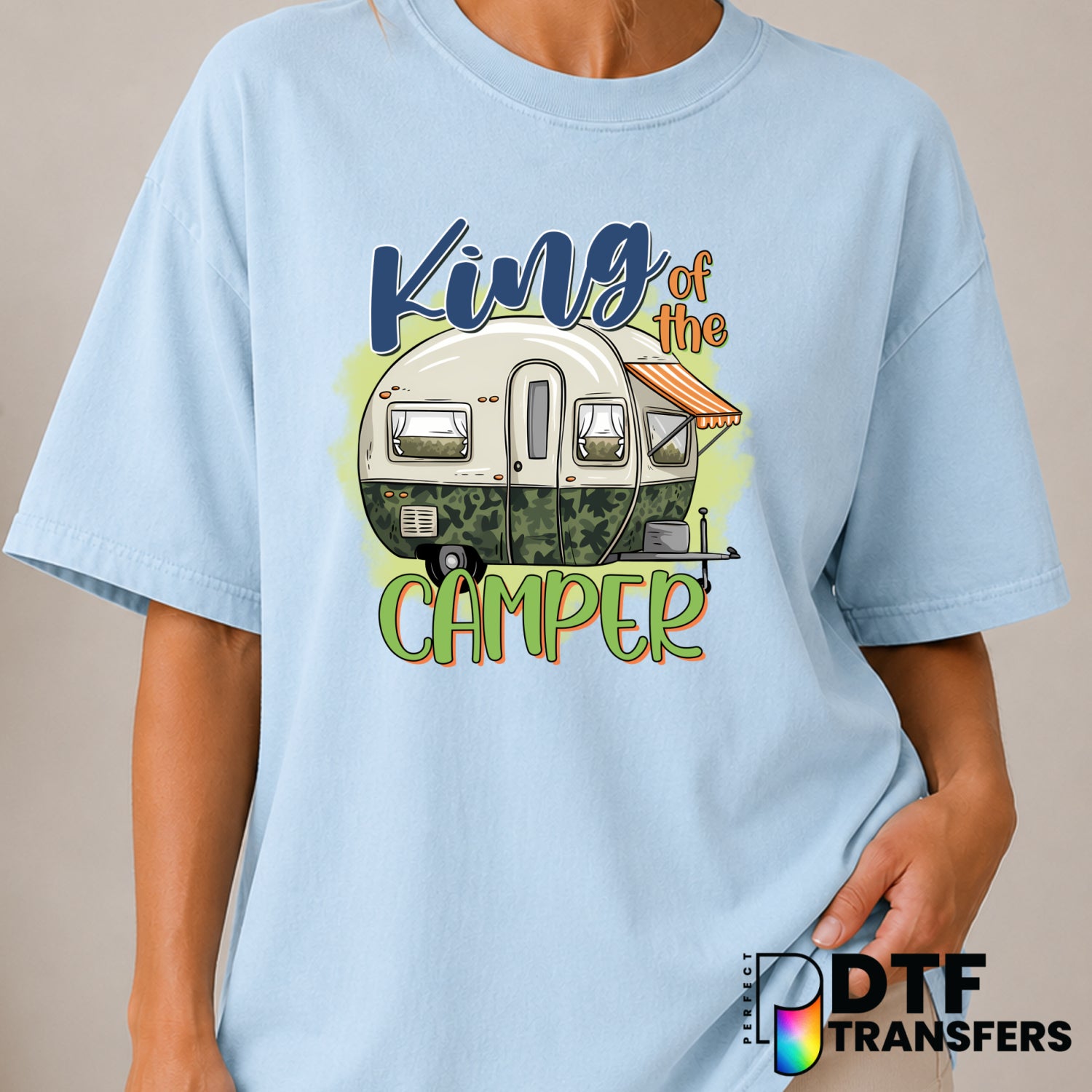 King Of The Camper RV Life Retro Camping Life – Camping DTF Transfer (view 1 of 2) – by Perfect DTF Transfers – Premade DT...