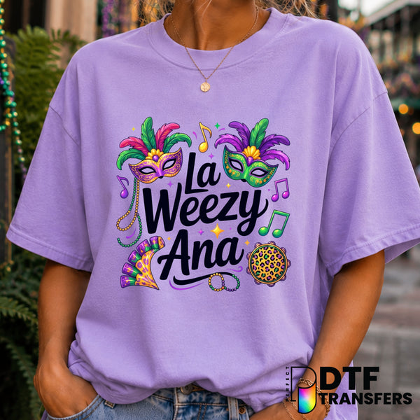 La Weezy Ana Leopard Mardi Gras Beads Sparkles – Mardi Gras DTF Transfer (view 1 of 2) – by Perfect DTF Transfers – Premad...