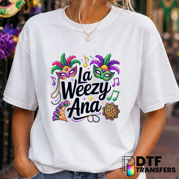La Weezy Ana Leopard Mardi Gras Beads Sparkles – Mardi Gras DTF Transfer (view 2 of 2) – by Perfect DTF Transfers – Premad...