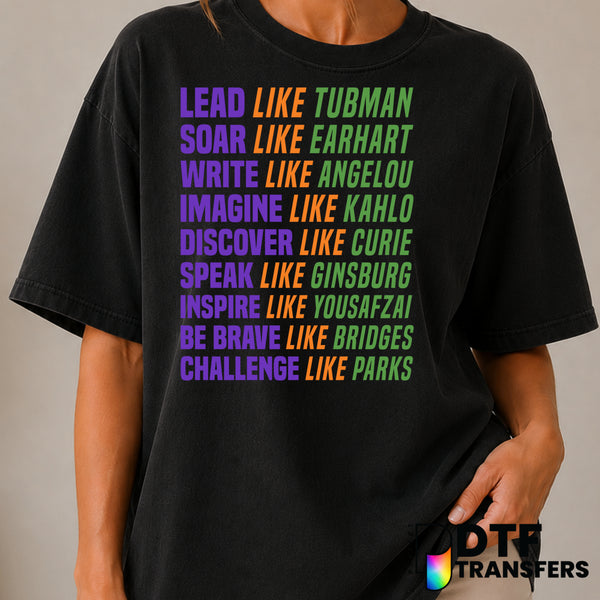 Lead Soar Write Imagine Discover Speak Inspire Be Brave Challenge Women Empowerment – DTF Transfer (view 1 of 2) – by Perf...
