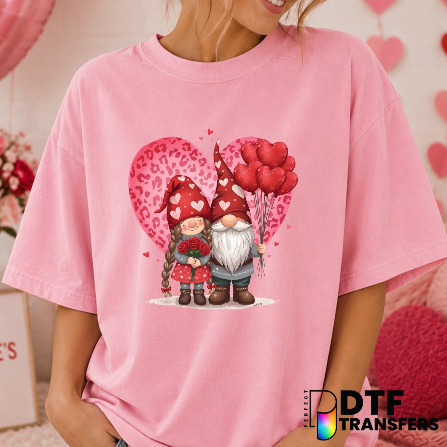 Leopard Heart Gnome – Valentine's Day DTF Transfer (view 1 of 2) – by Perfect DTF Transfers – Premade DTF Transfers – Vale...