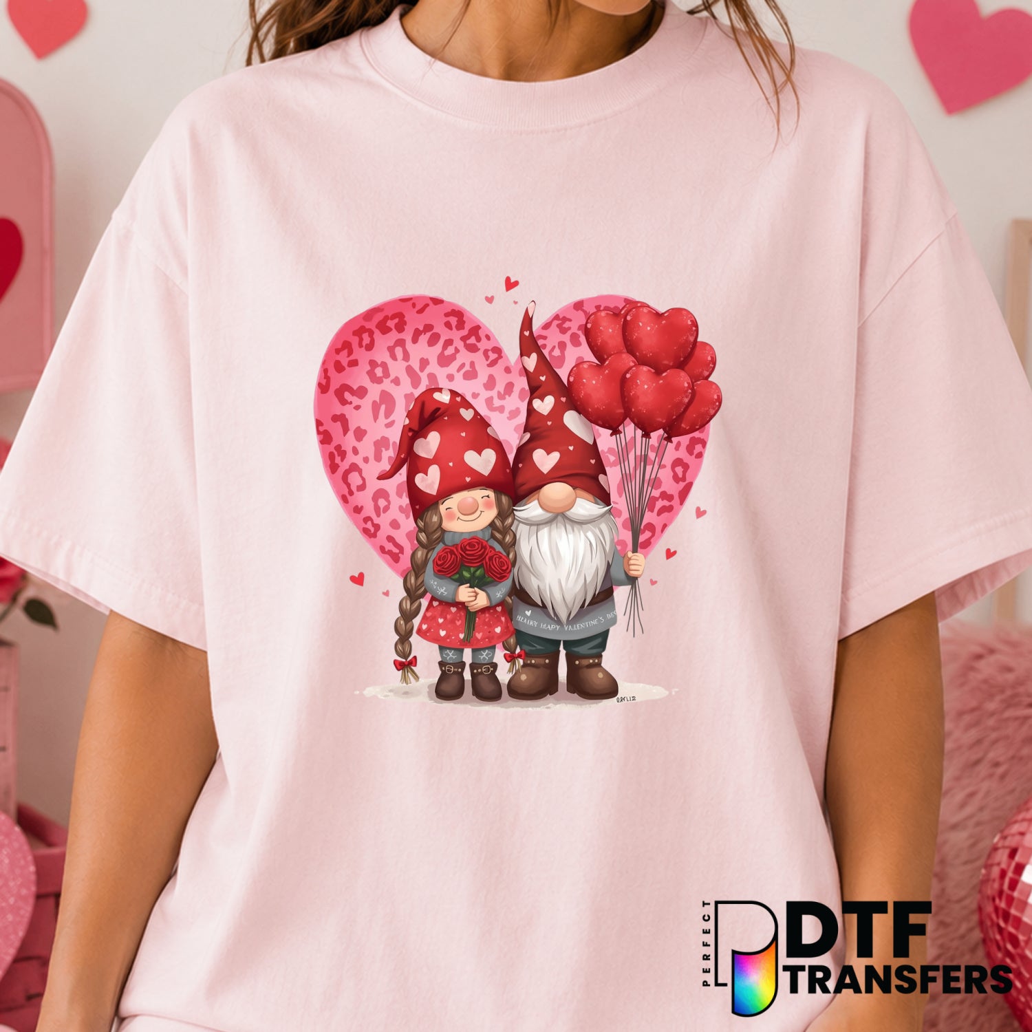 Leopard Heart Gnome – Valentine's Day DTF Transfer (view 2 of 2) – by Perfect DTF Transfers – Premade DTF Transfers – Vale...