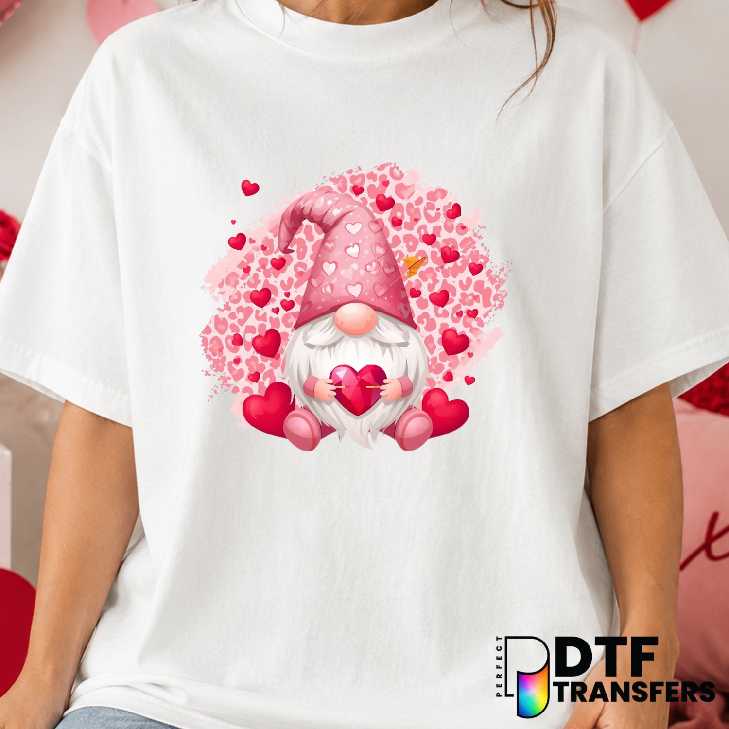 Leopard Print Gnome Heart – Valentine's Day DTF Transfer (view 1 of 2) – by Perfect DTF Transfers – Premade DTF Transfers...