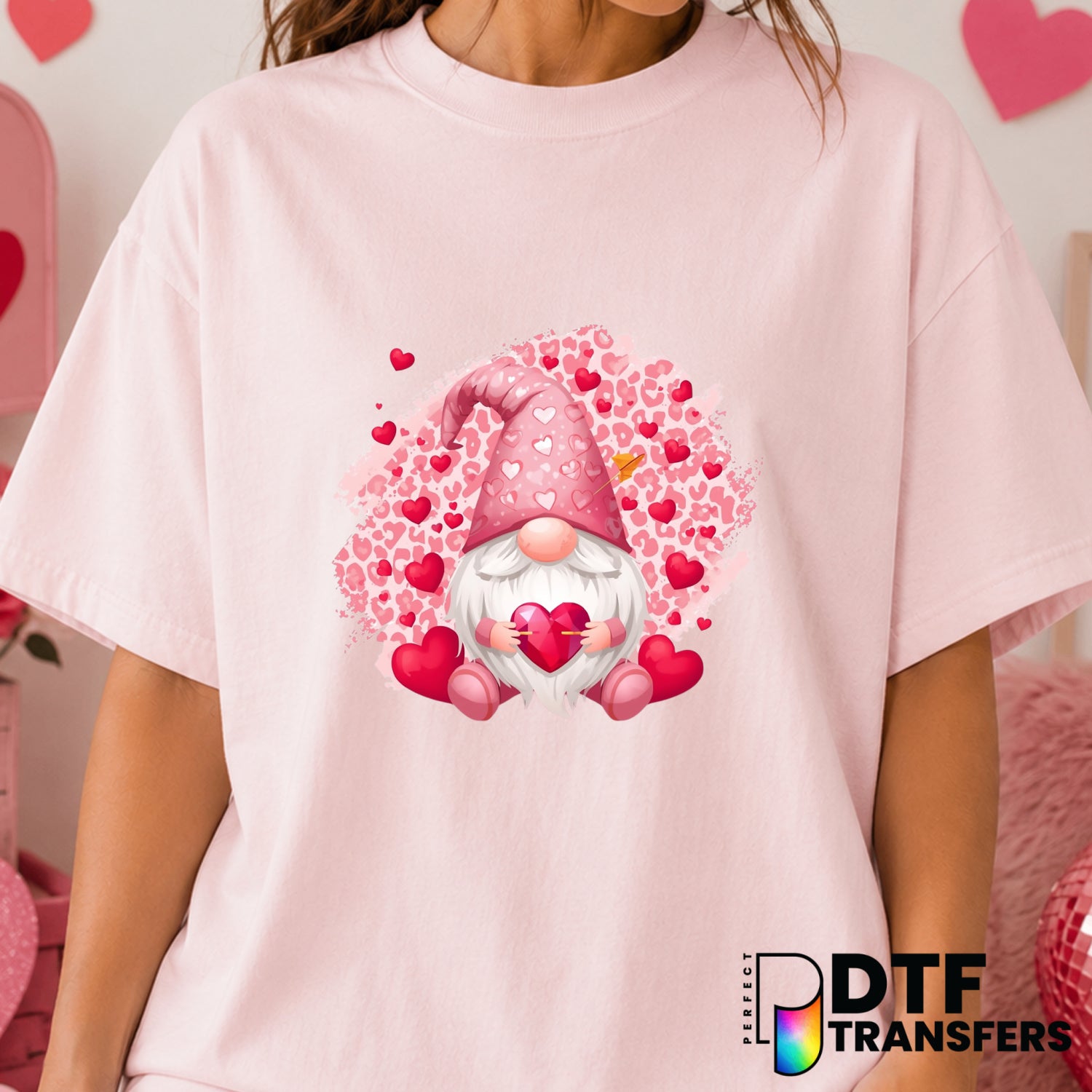 Leopard Print Gnome Heart – Valentine's Day DTF Transfer (view 2 of 2) – by Perfect DTF Transfers – Premade DTF Transfers...