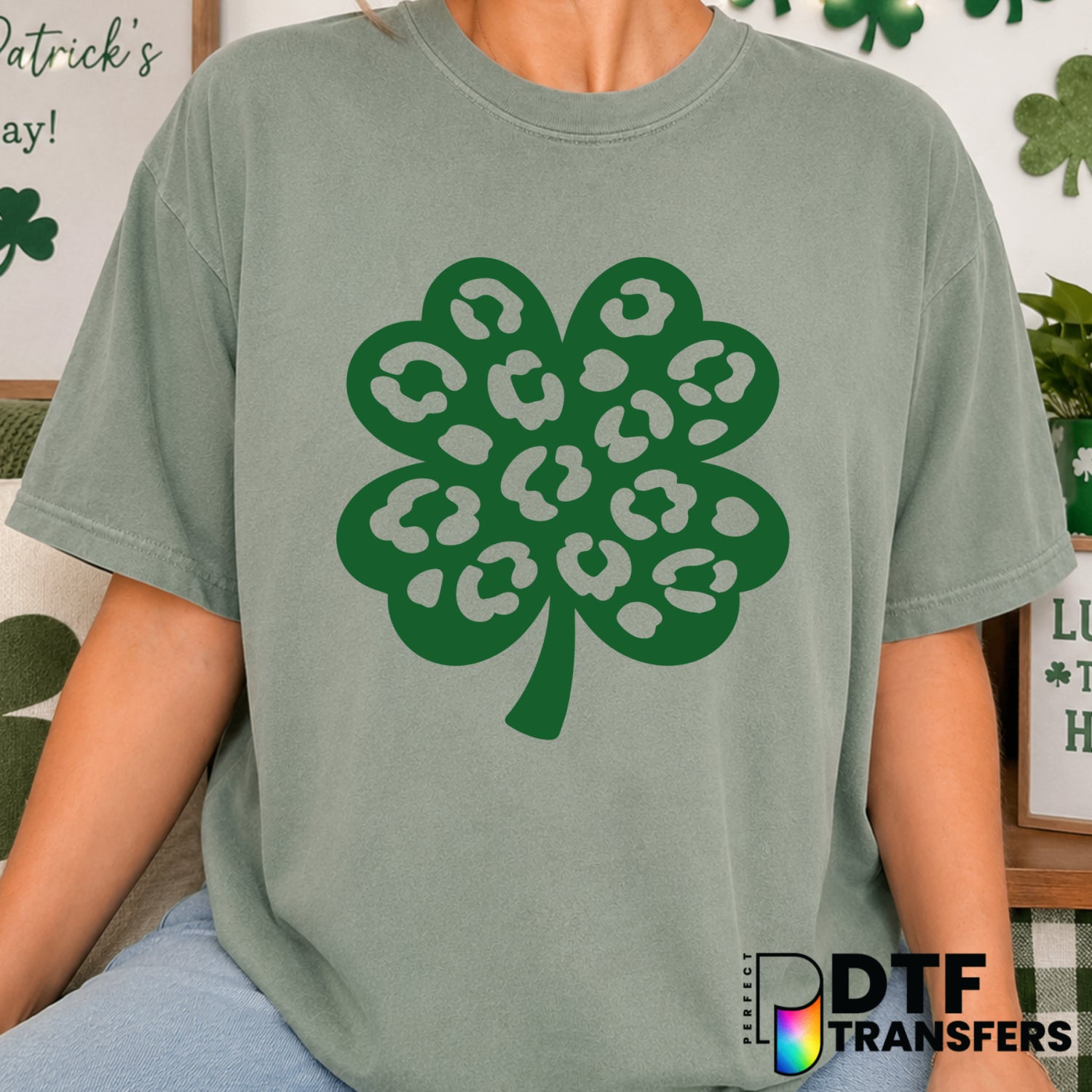 Leopard Shamrock Clover St. Patrick's Day – DTF Transfer (view 2 of 2) – by Perfect DTF Transfers – Premade DTF Transfers...